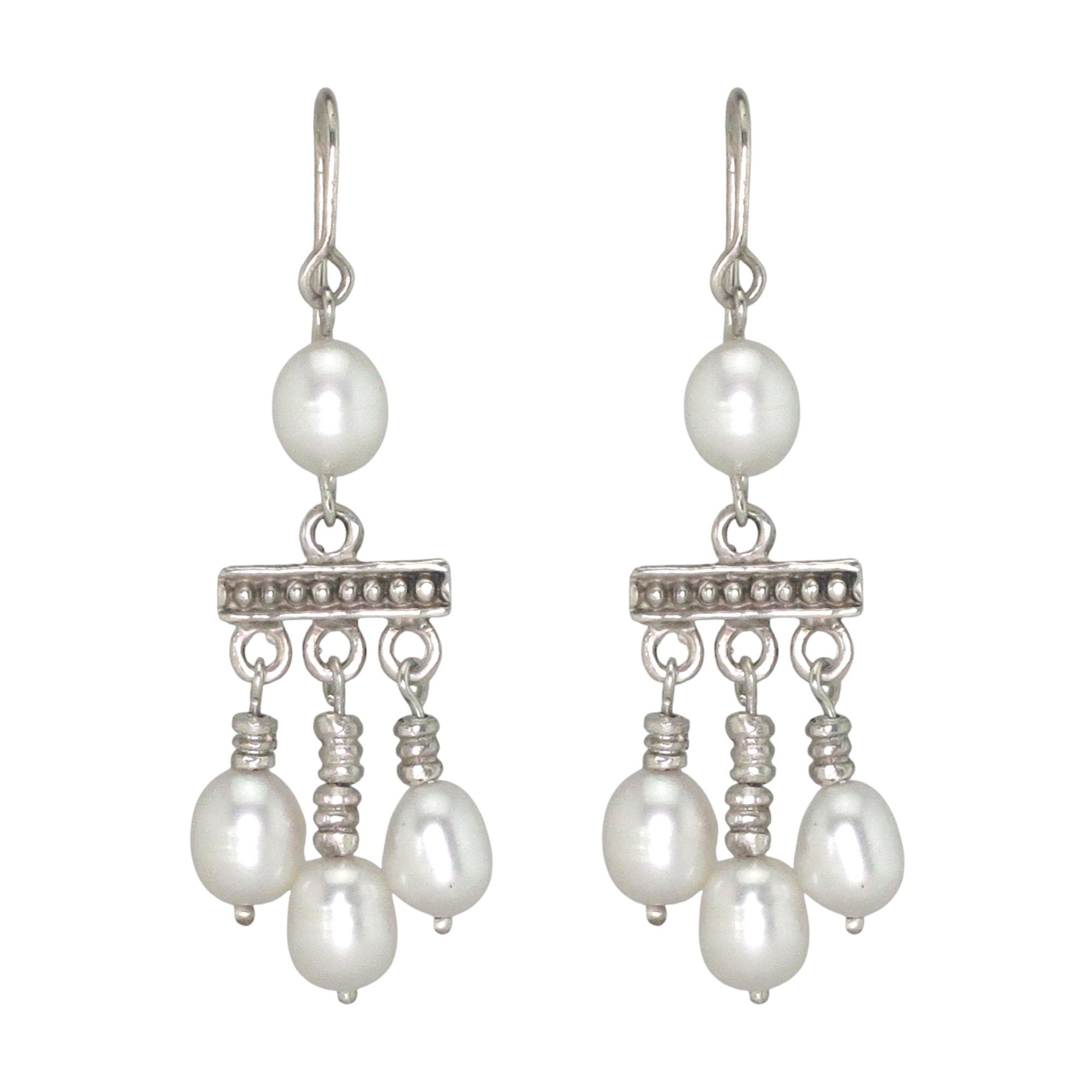 .950 Silver Roman Crotalia Pearl 2.1" Dangle Earrings