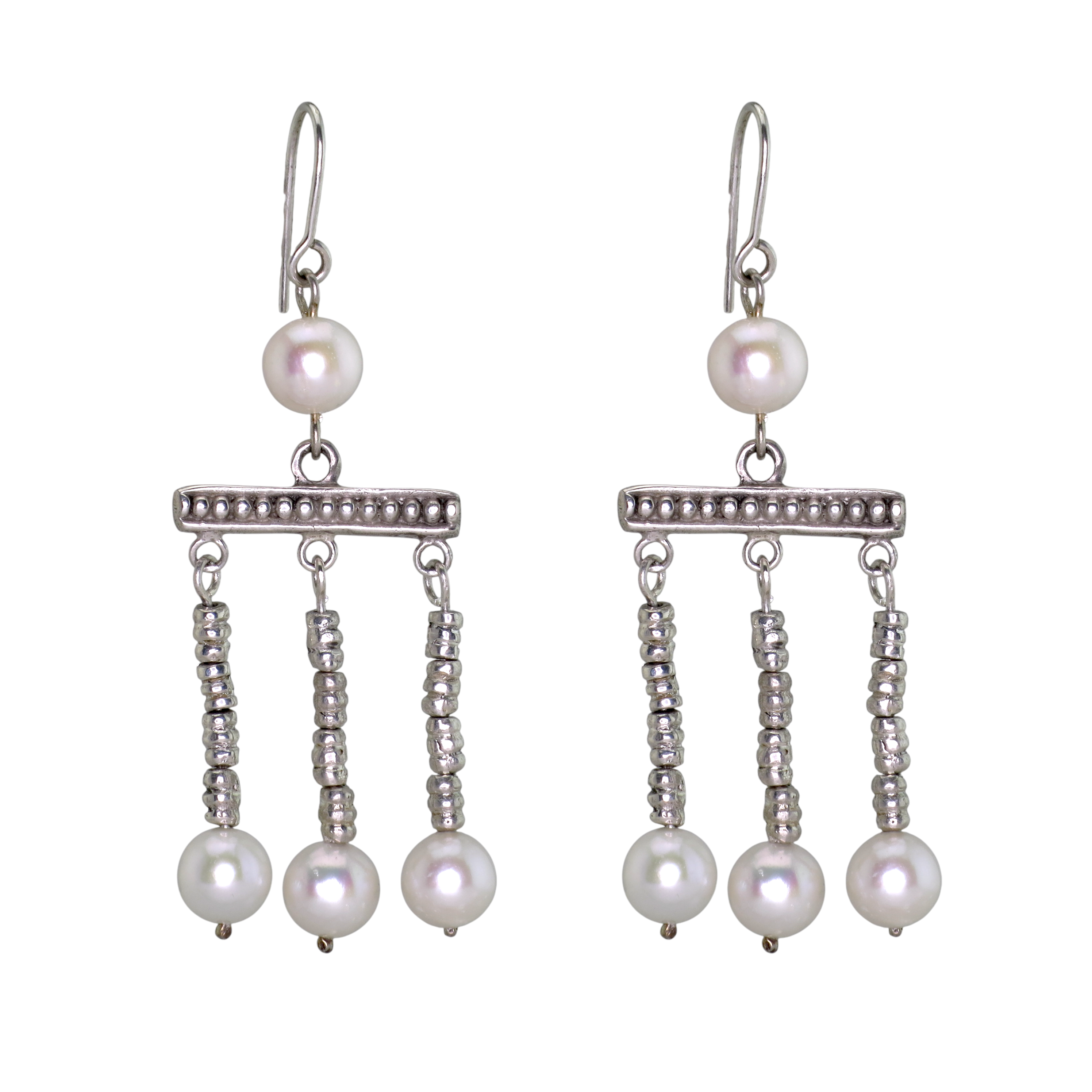 .950 Silver Roman Crotalia Pearl 2.5" Dangle Earrings