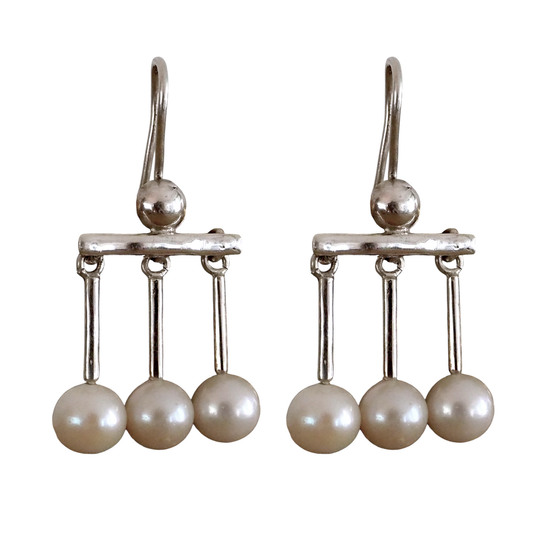 .950 Silver Roman Crotalia Pearl 1.7 Dangle Earrings