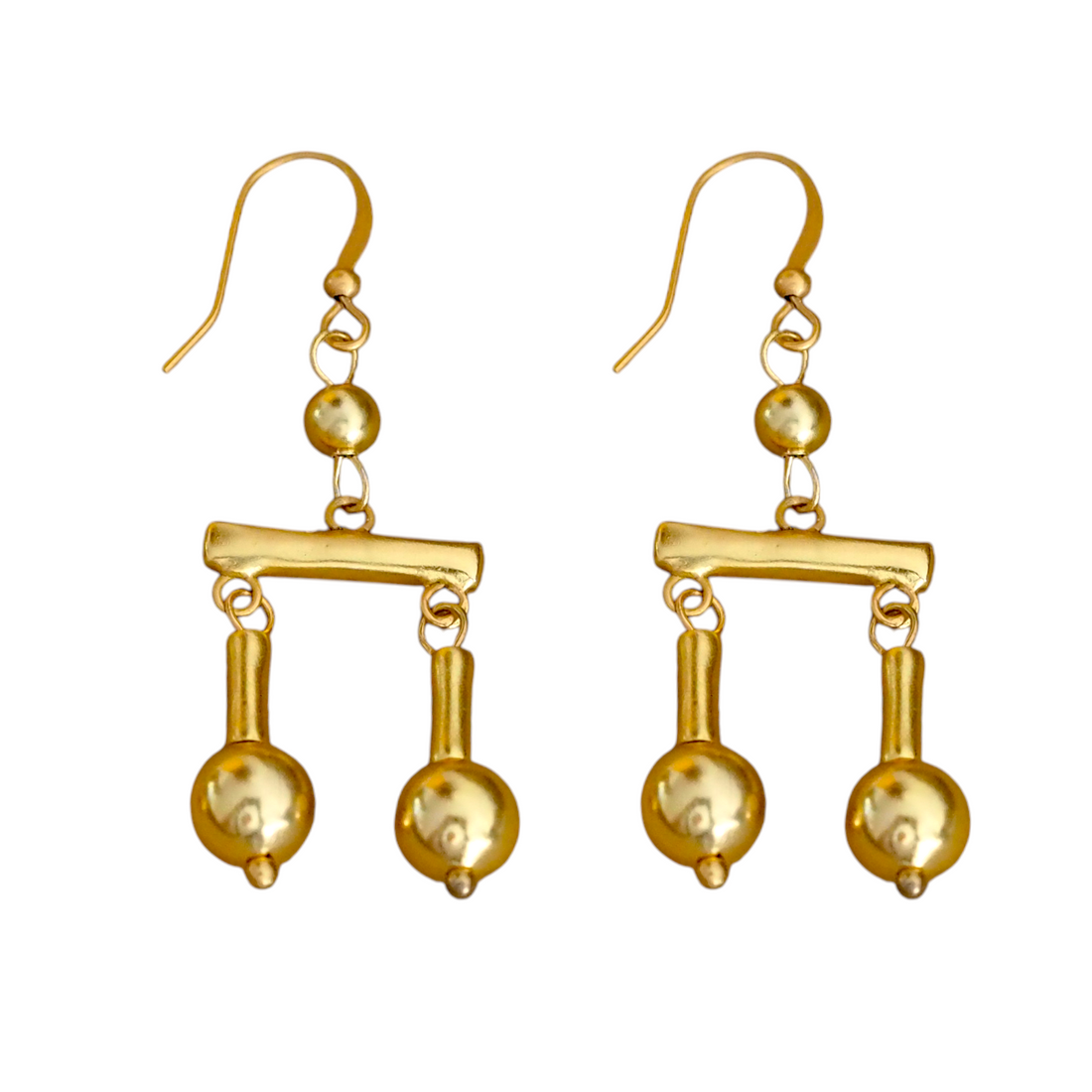 Roman Crotalia Round Golden Beads 2" Dangle Earrings