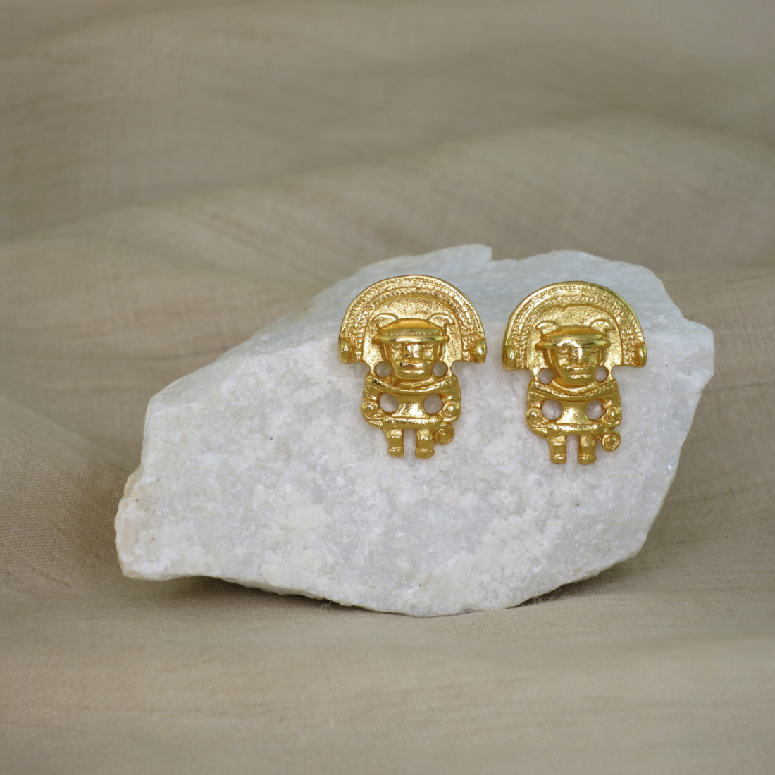 24k GP Anthropomorphic Figure 0.9" Drop Earrings