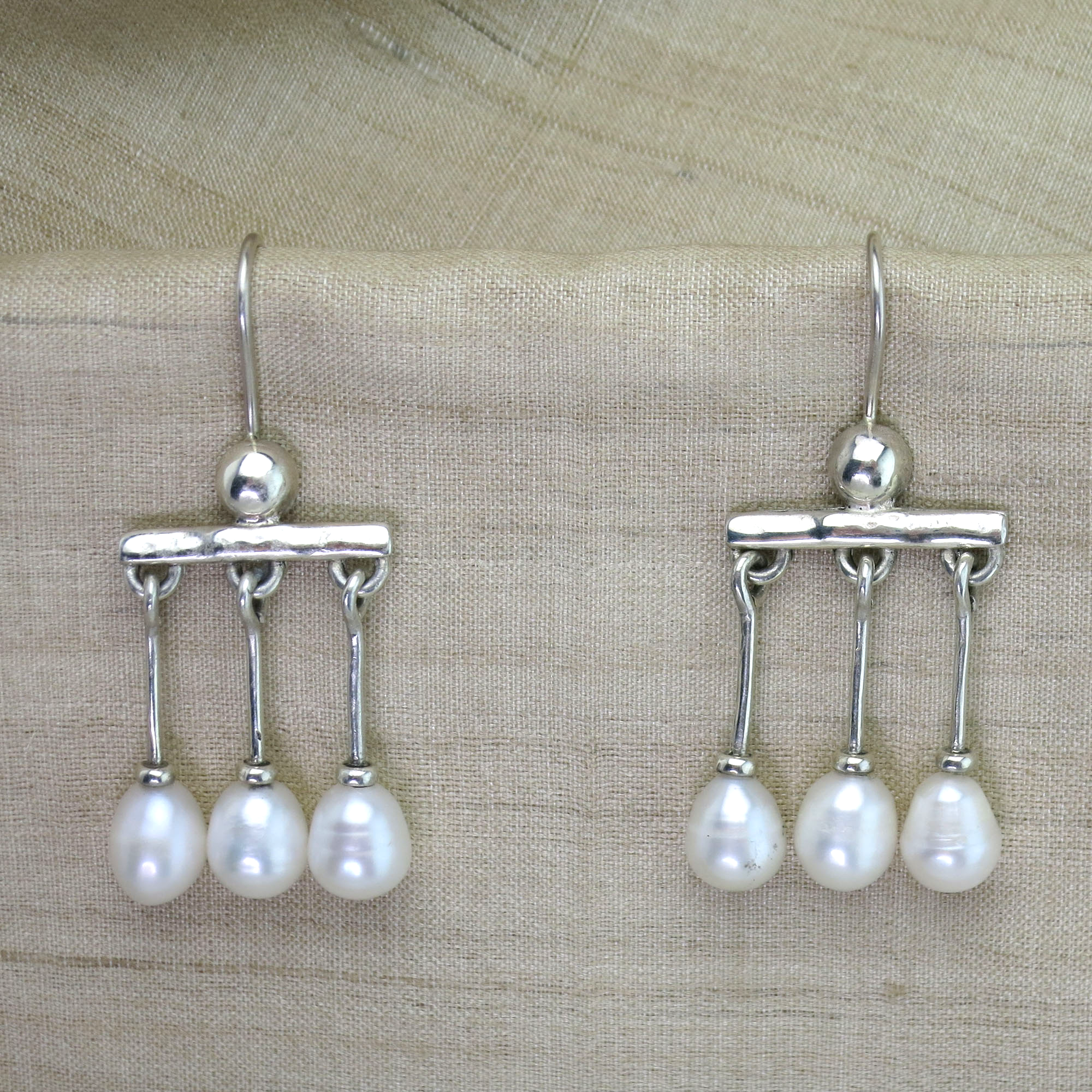 .950 Silver Roman Crotalia Pearl 1.75" Dangle Earrings