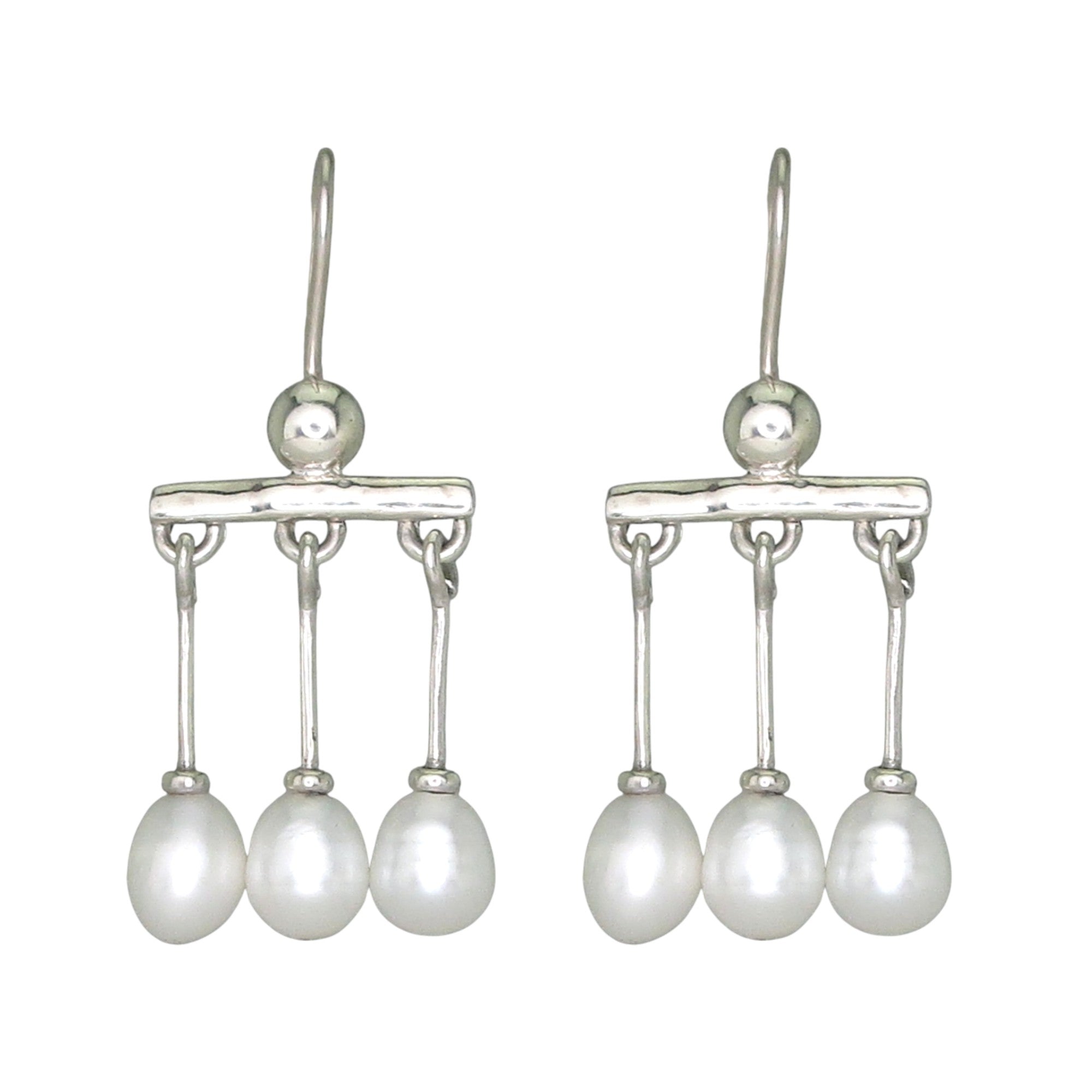 .950 Silver Roman Crotalia Pearl 1.75" Dangle Earrings
