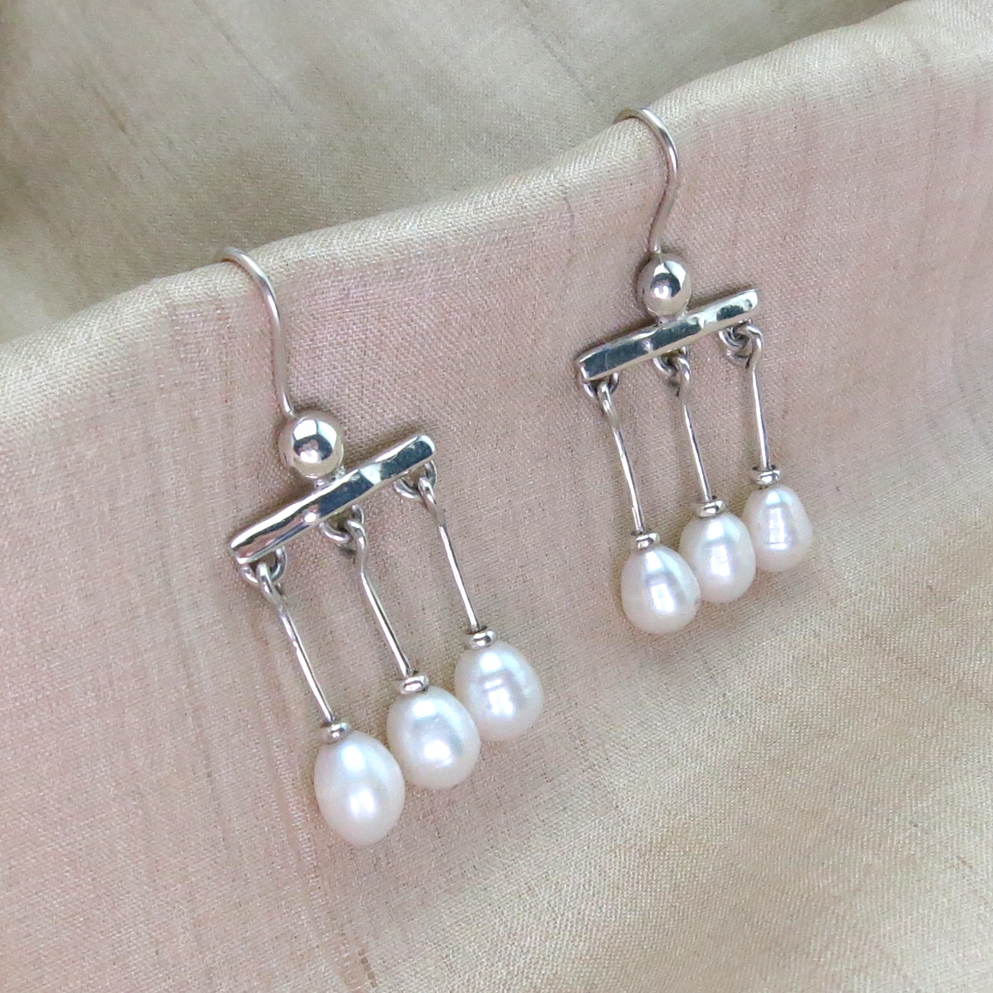 .950 Silver Roman Crotalia Pearl 1.75" Dangle Earrings