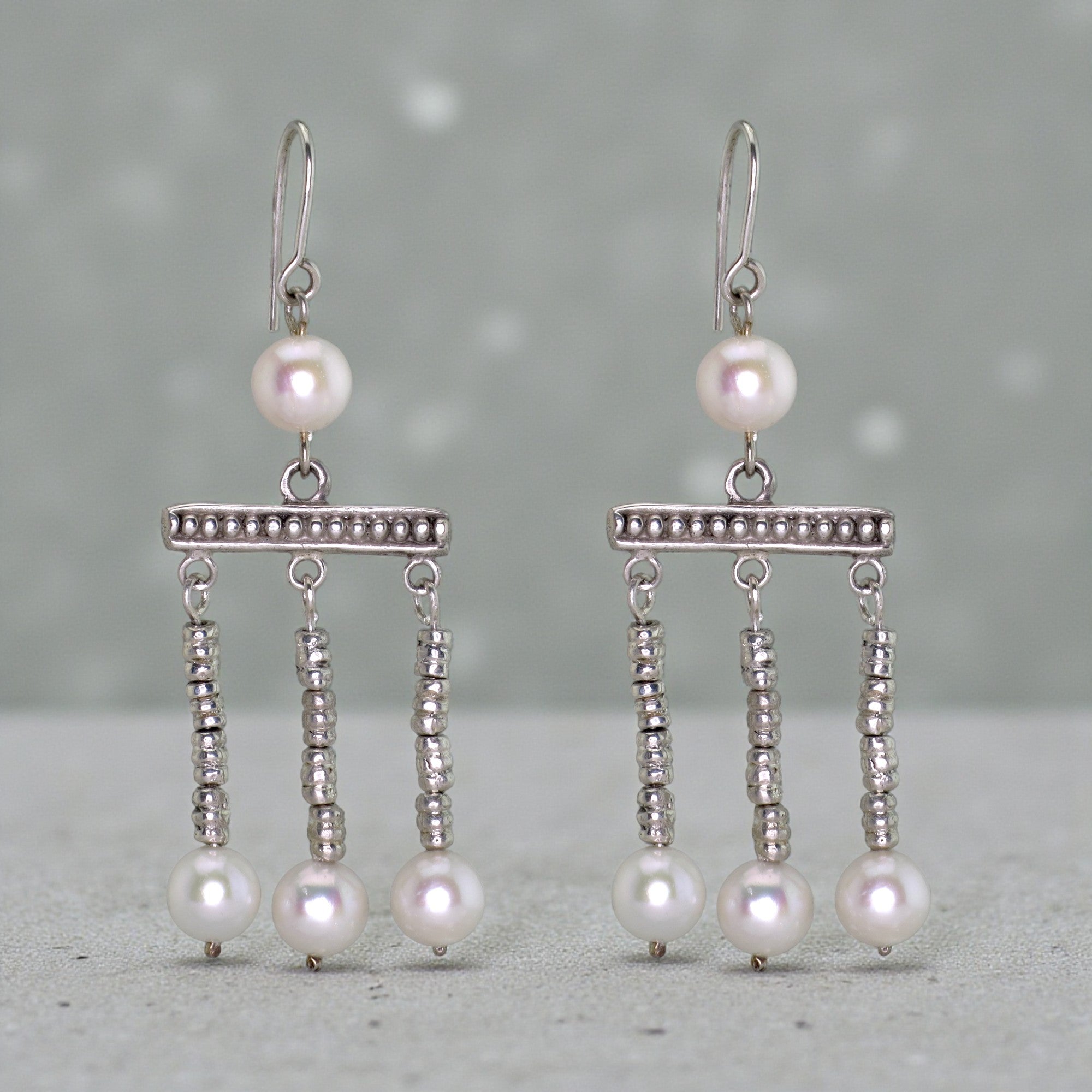 .950 Silver Roman Crotalia Pearl 2.5" Dangle Earrings