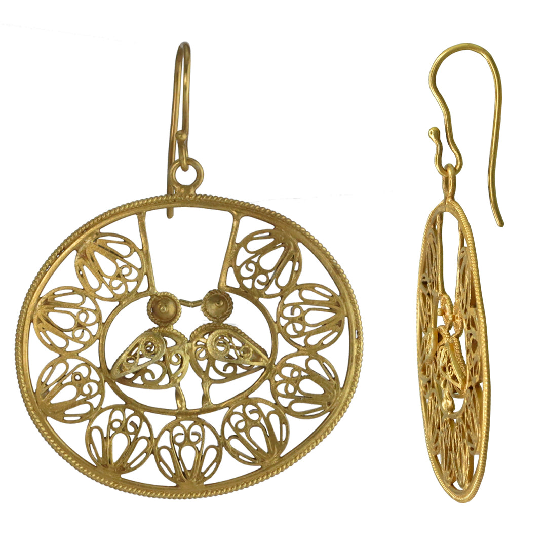 Loving Birds Filigree 24k GP .950 Silver Earrings