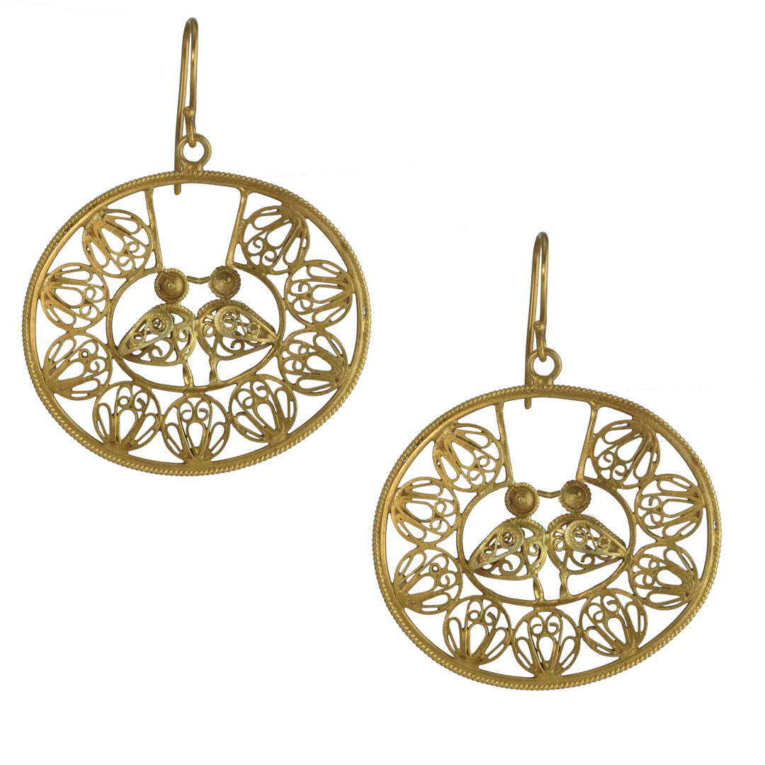 Loving Birds Filigree 24k GP .950 Silver Earrings