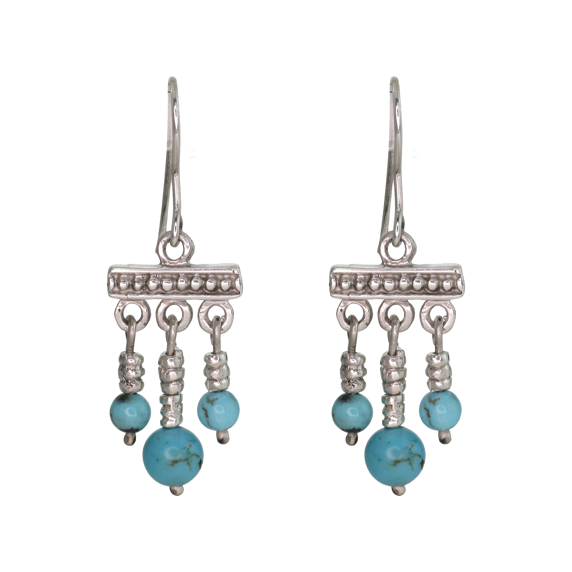 Roman Egypt Turquoise Crotalia Silver Earrings