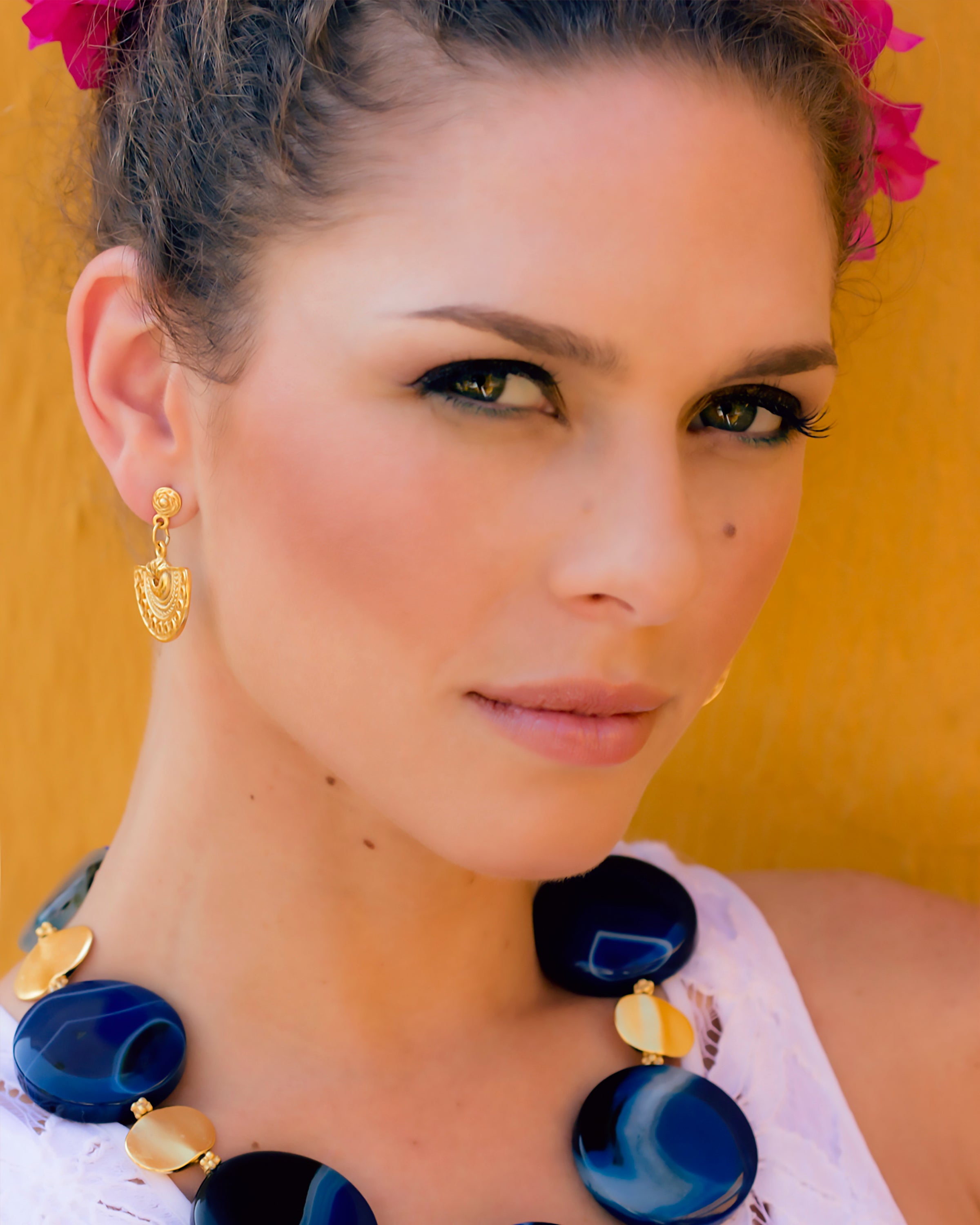 Decorated Fan Dangle Earrings