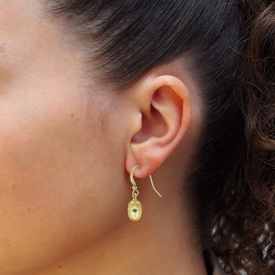 Egyptian Natural Emerald Scarab Earrings