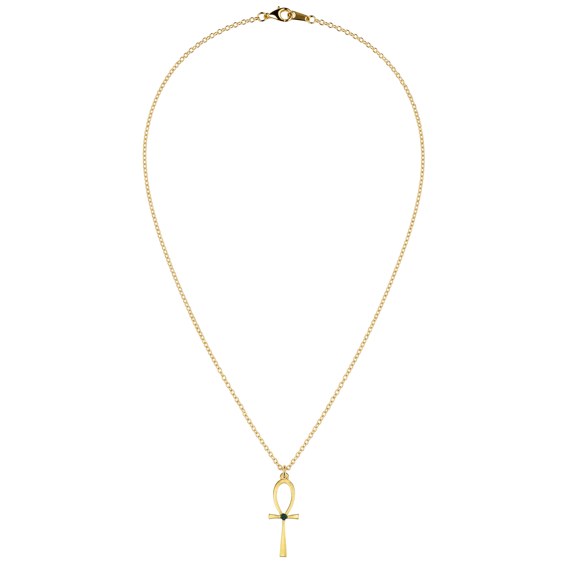 Egyptian Ankh Eye of Ra Natural Emerald Gold Plated Necklace