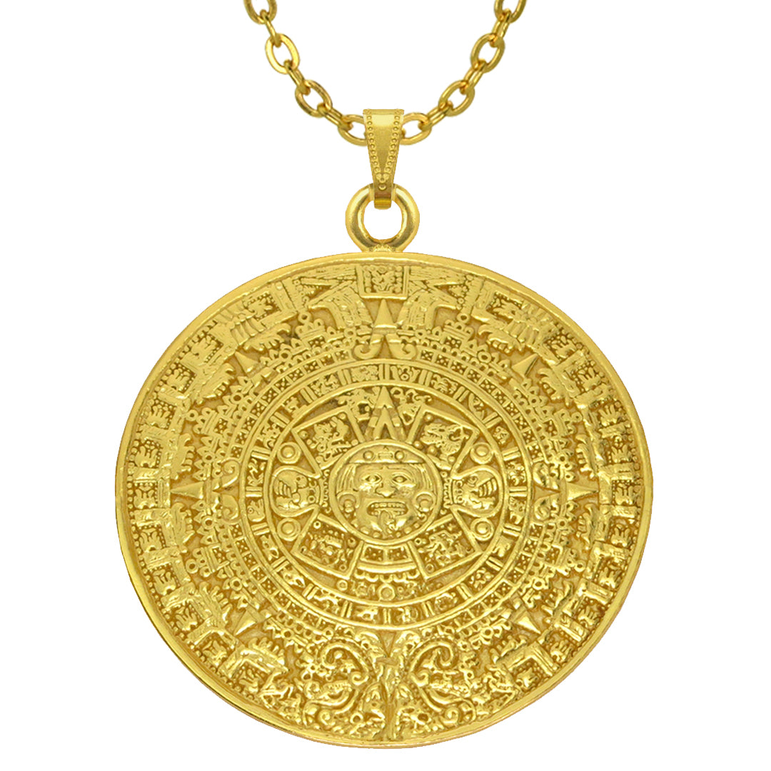 Aztec Calendar 2" Pendant 29" Necklace