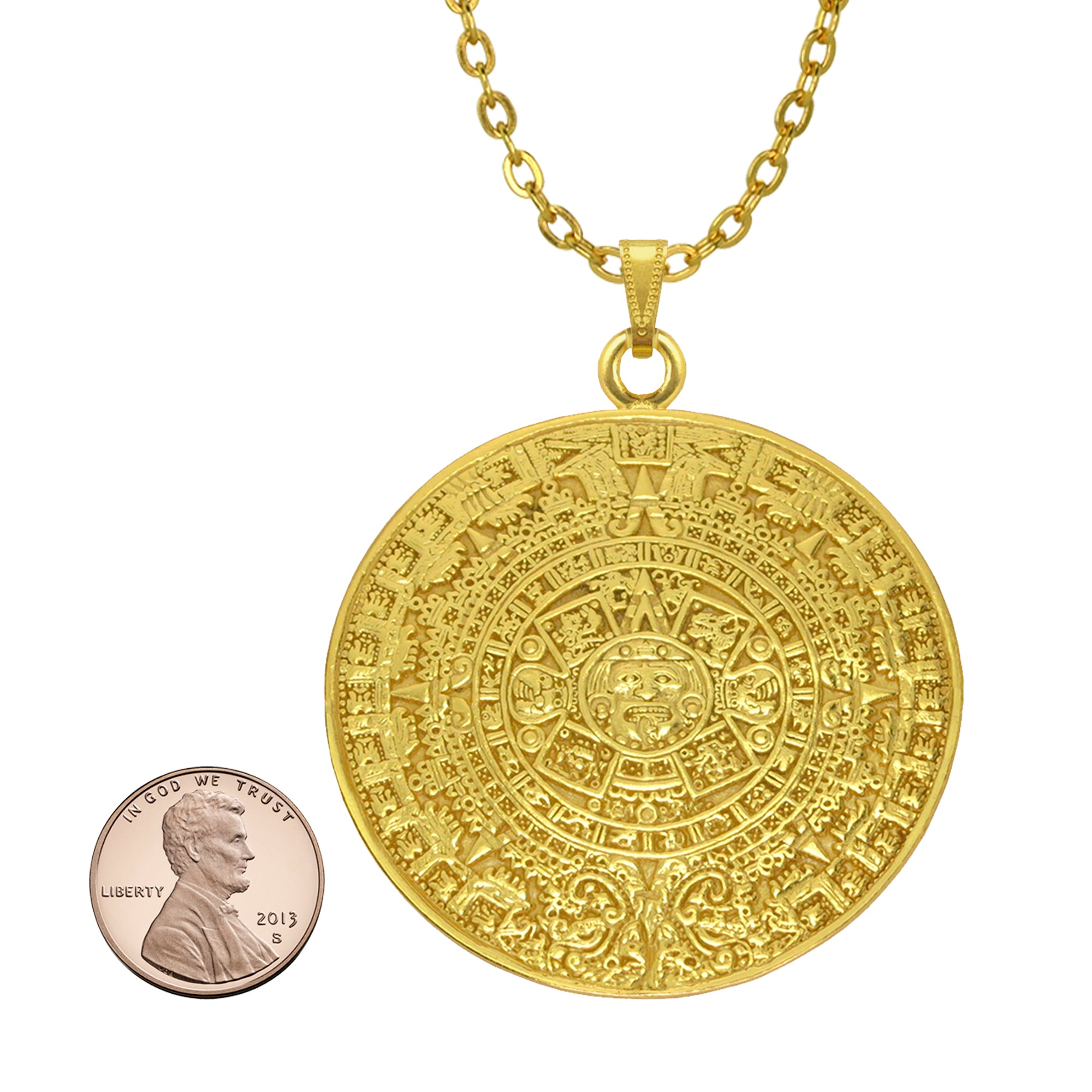 Aztec Calendar 2" Pendant 29" Necklace