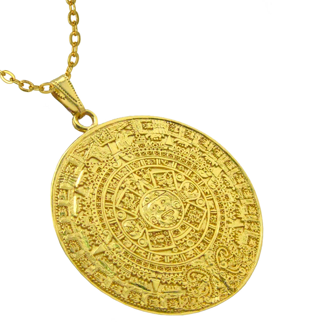 Aztec Solar Calendar 24k GP Pendant Necklace Multiple Sizes