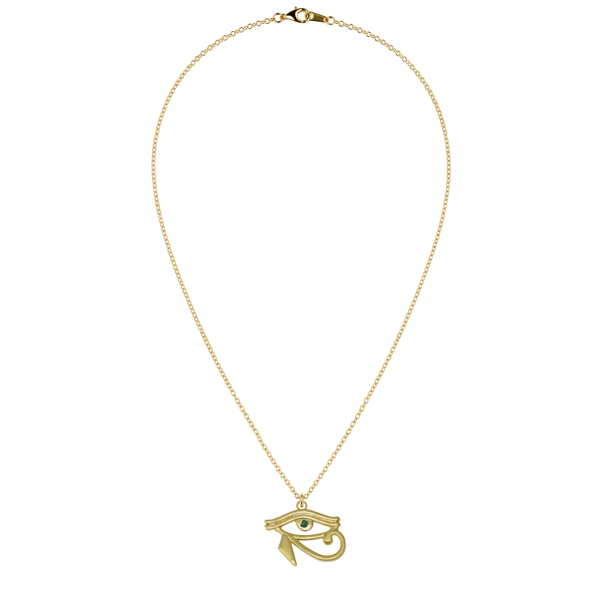 Egyptian Eye of Horus Natural Emerald 24k Gold Plated Necklace