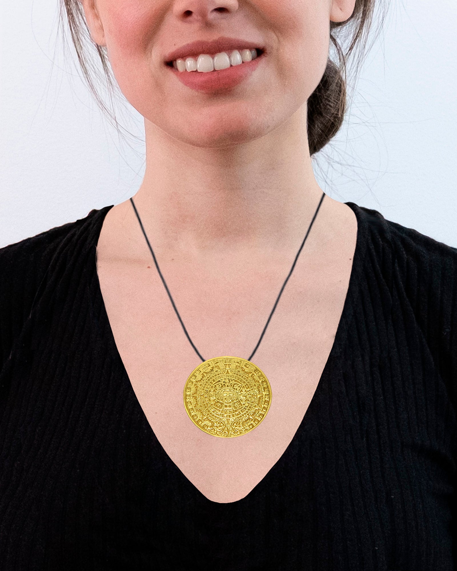 Aztec Calendar 24k GP 2" Pin & Pendant