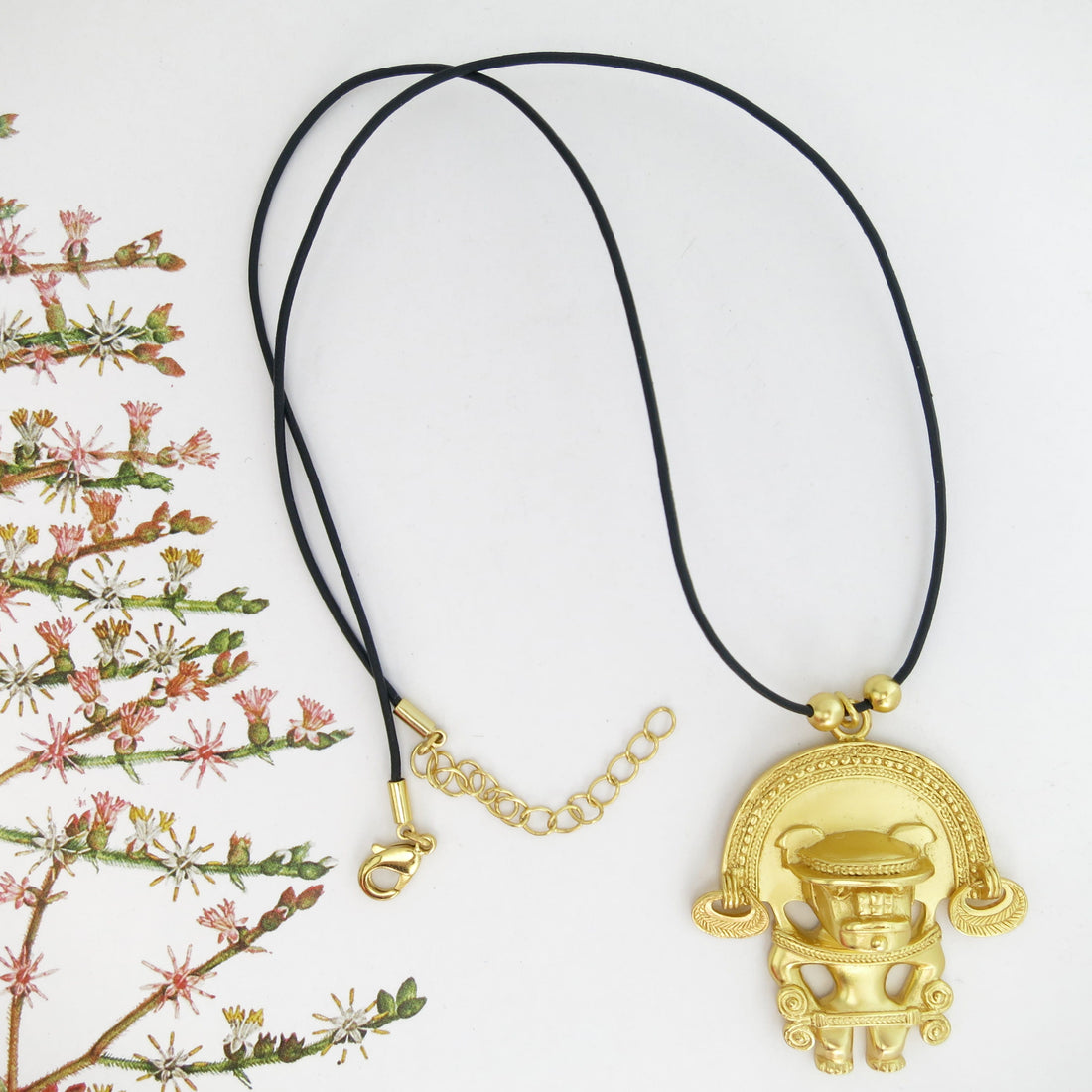 Anthropomorphic Figure with Diadem 24k GP 1.7" Pendant Necklace