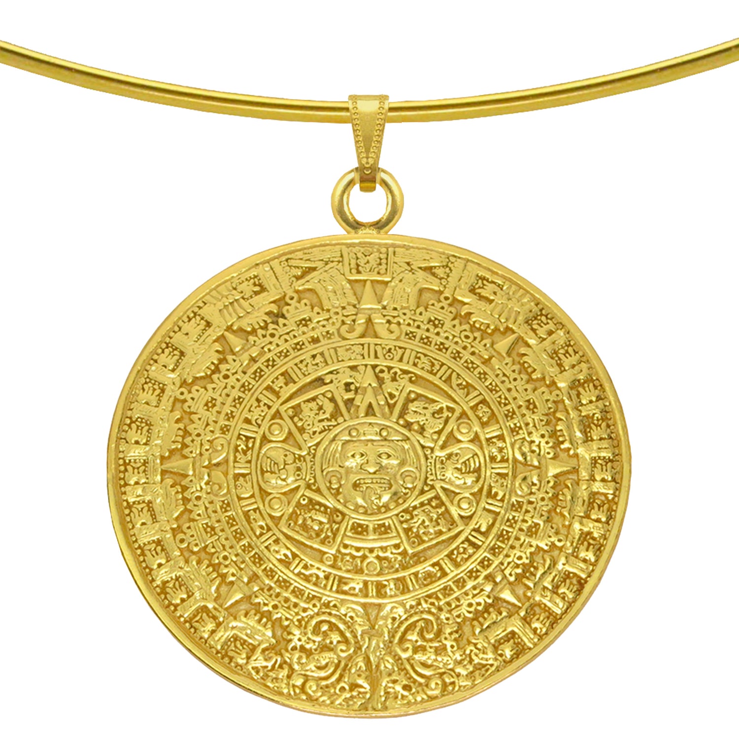 2" Aztec Solar Calendar Omega Choker Necklace