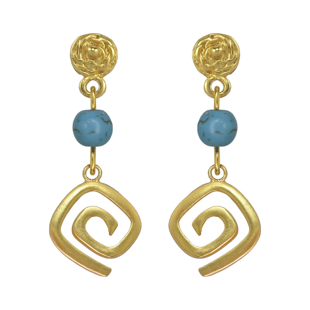 Spirals and Compressed Turquoises 1.4" Dangle Earrings