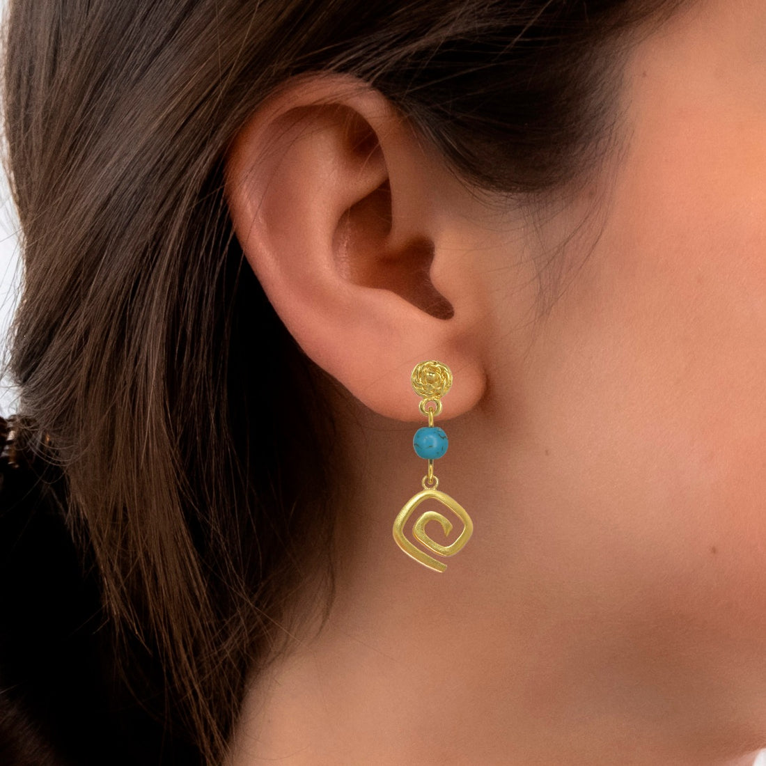 Spirals and Compressed Turquoises 1.4" Dangle Earrings