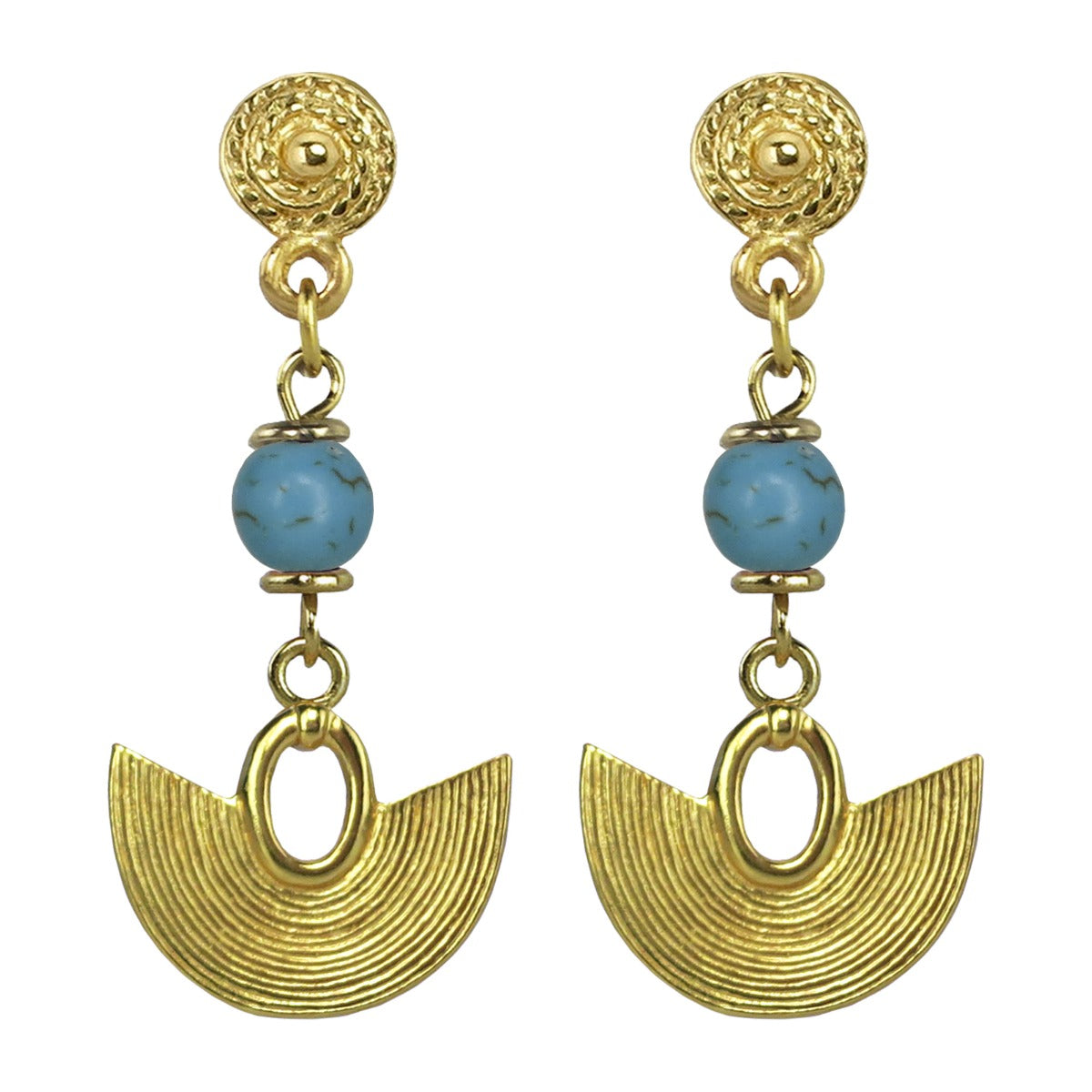 Sinu Striped Crescent with Compressed Turquoises 1.75" Dangle Earrings