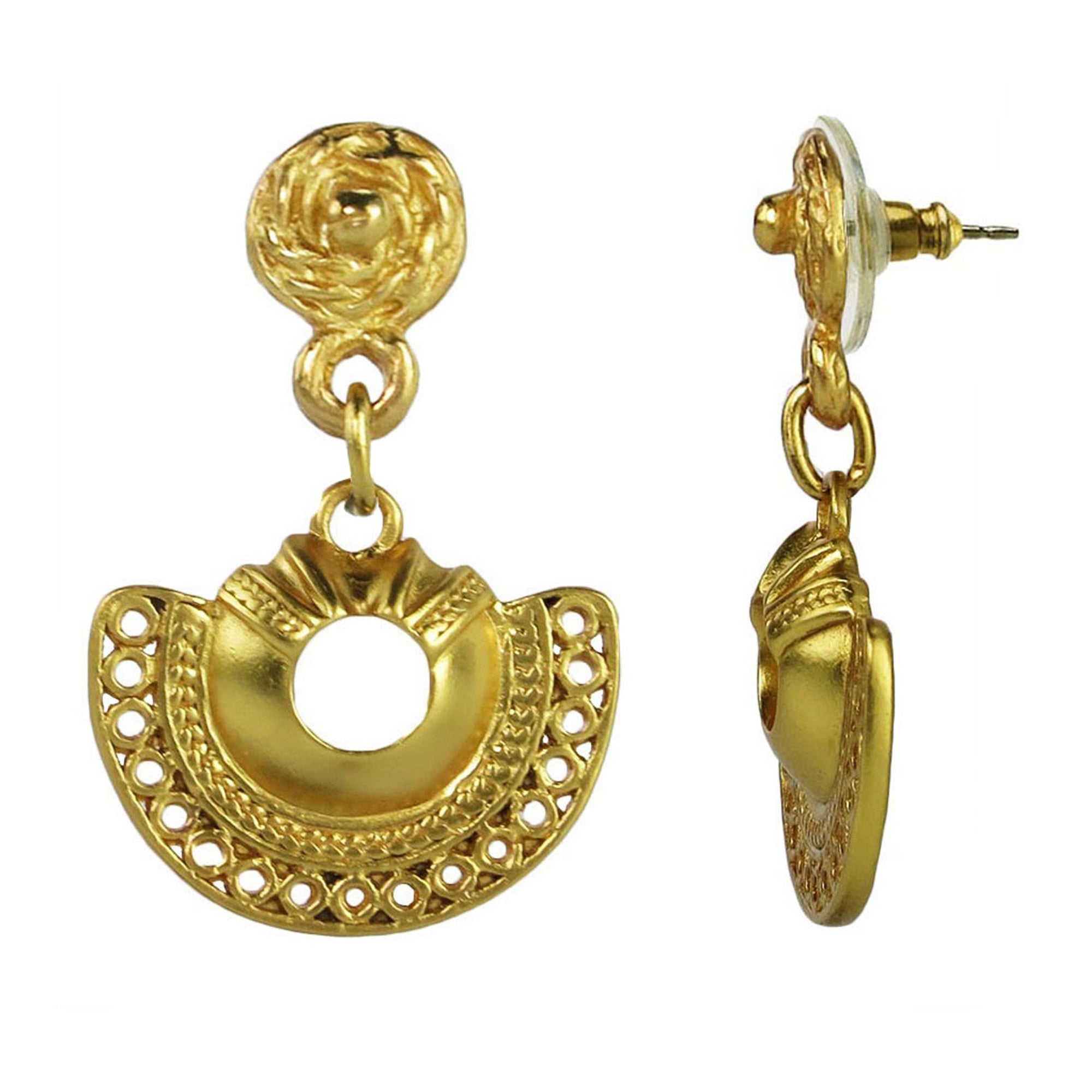 Golden Crescent with Circles Dangle Earrings