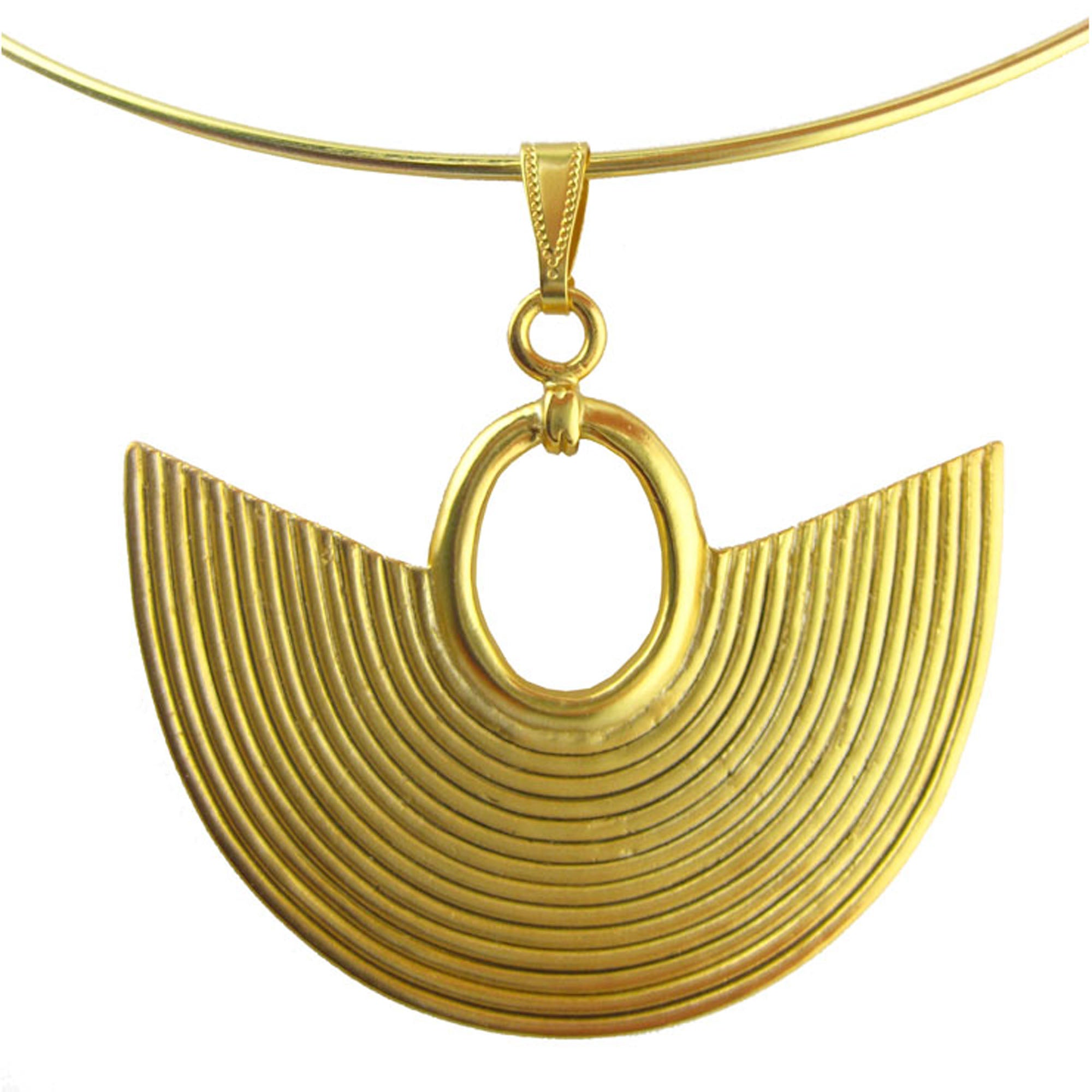 Striped Crescent 24k GP 2" Pendant Omega Necklace