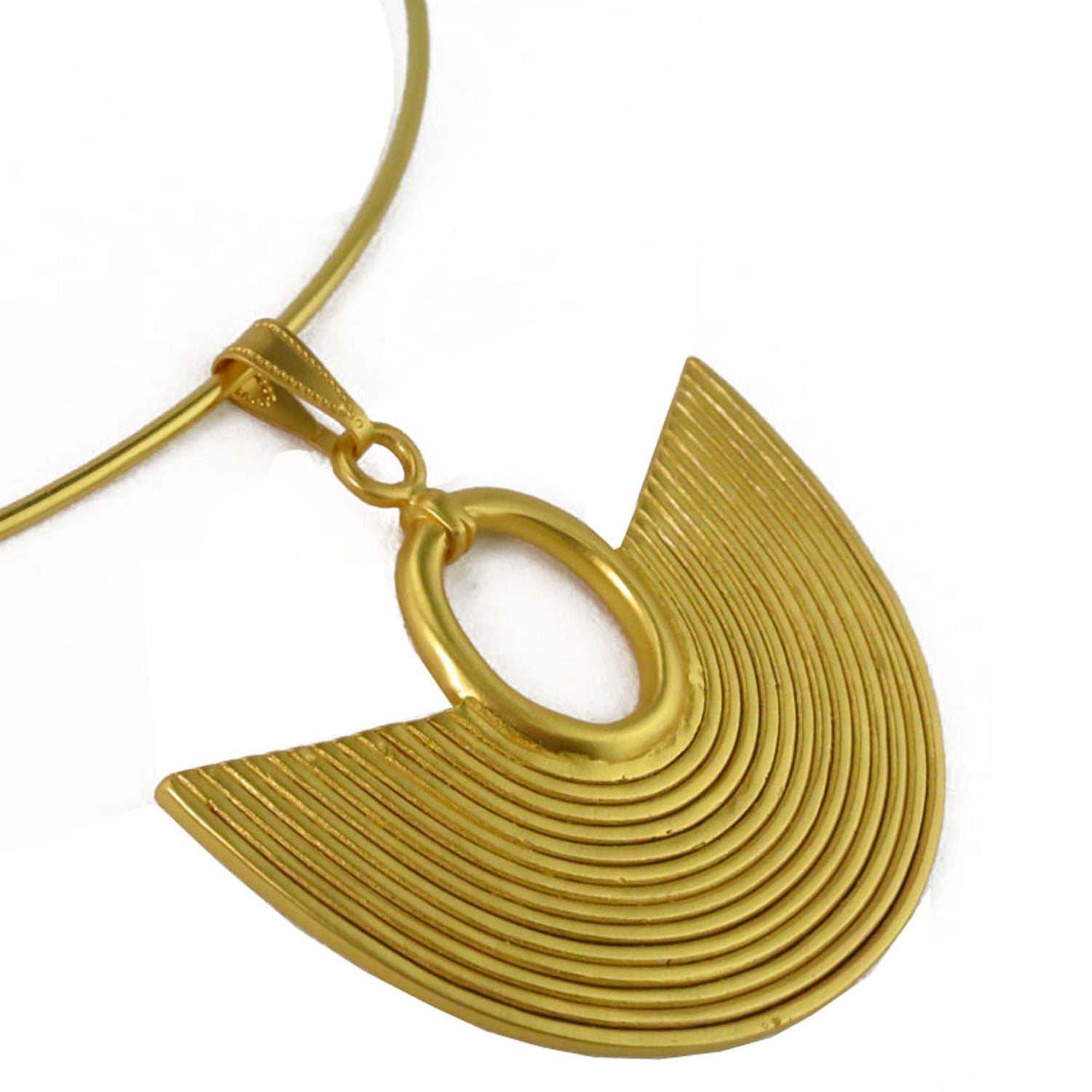 Striped Crescent 24k GP 2" Pendant Omega Necklace