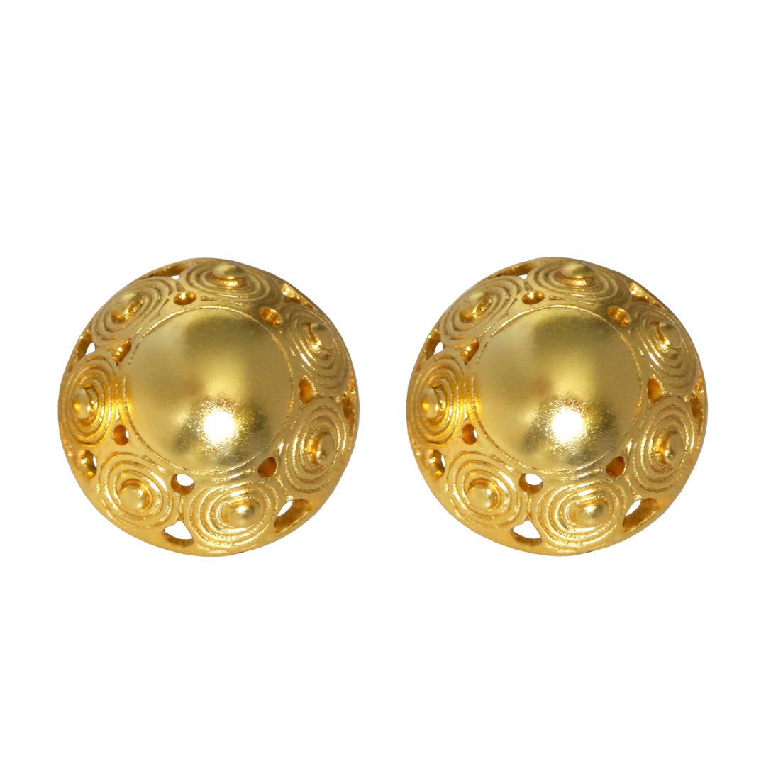 Gold Round Dome Drop Earrings