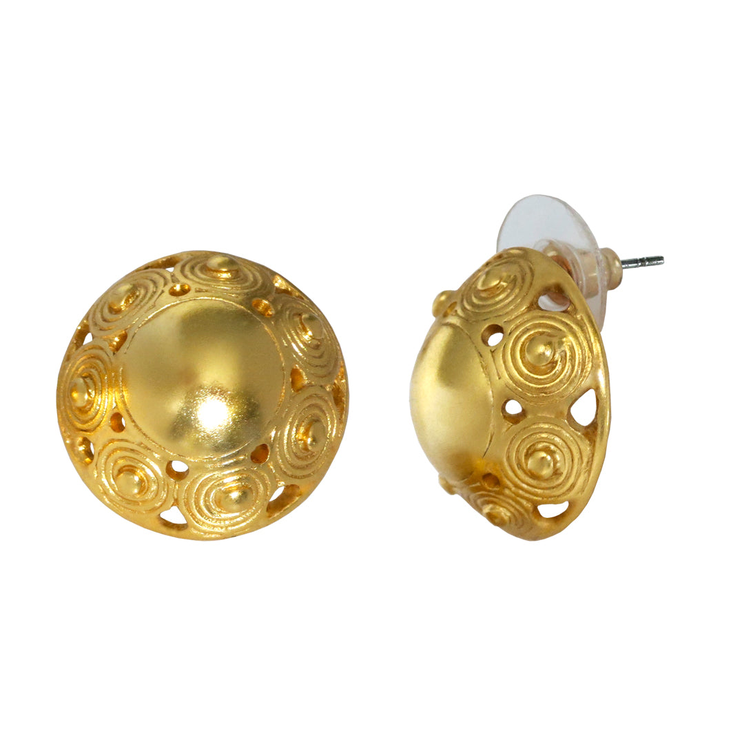 Gold Round Dome Drop Earrings