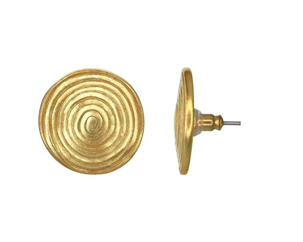Gold Round Button Stud Earrings