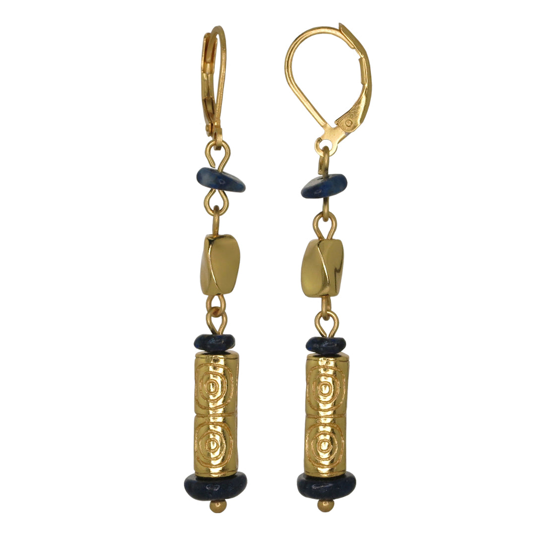 Lapis-Lazuli and Golden Beads Dangle Earrings