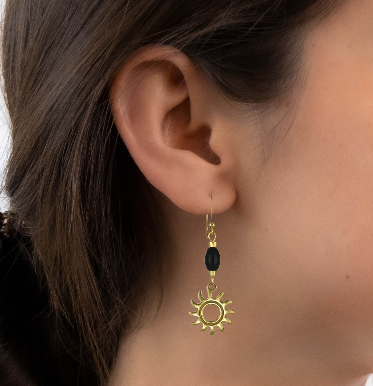 Sun and Dyed Onyx 2" Dangle Earrings