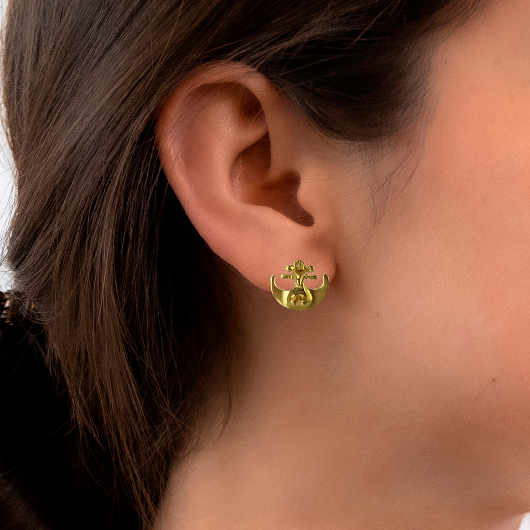 Bird on Half Moon .5" Stud Earrings