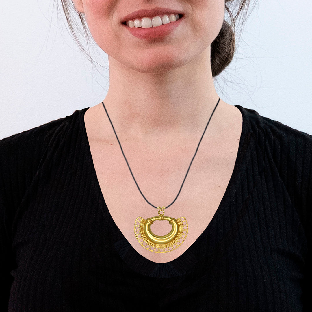 Tairona Crescent 24k GP 1.5" Pendant Necklace