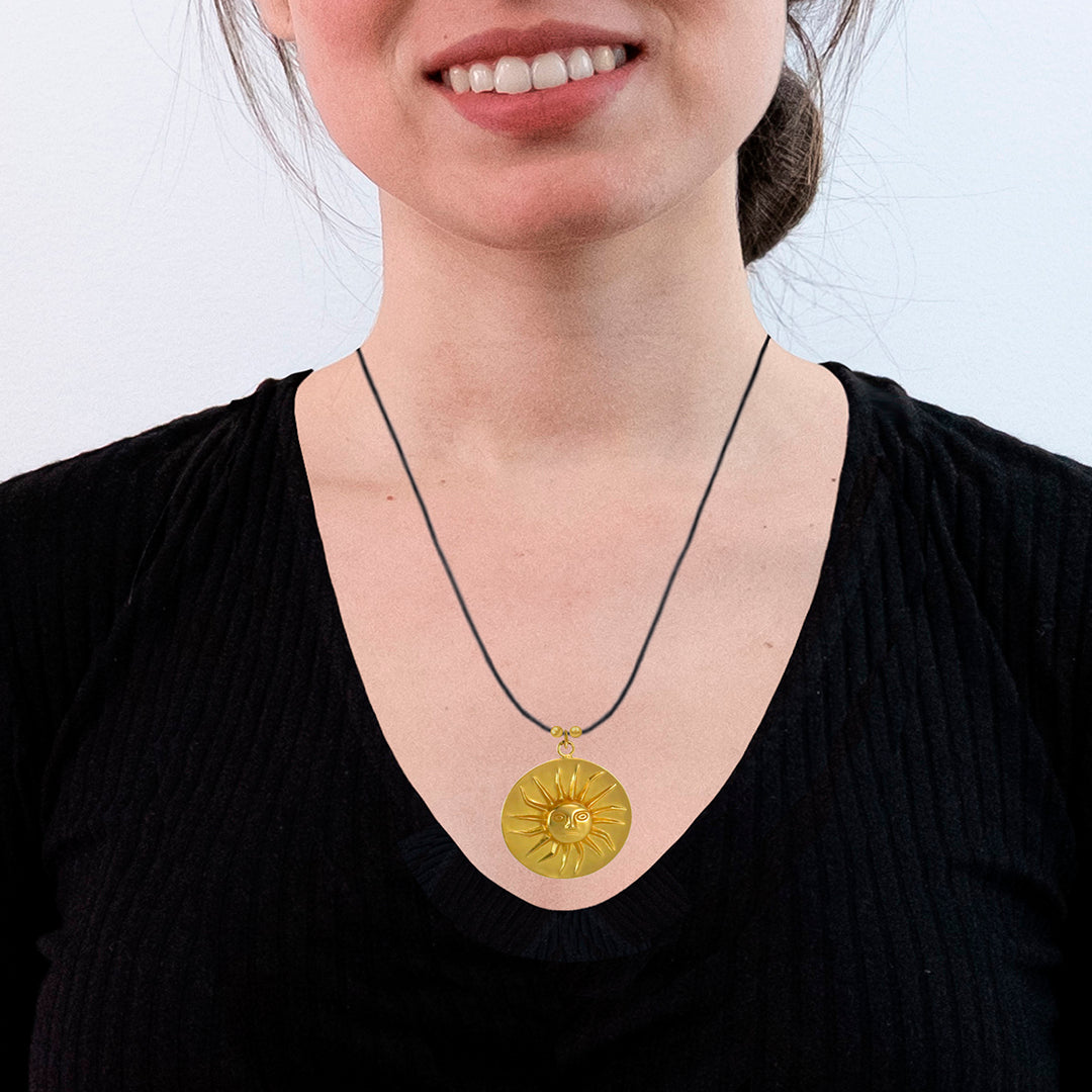 Sun God 24k GP 1" Pendant Necklace