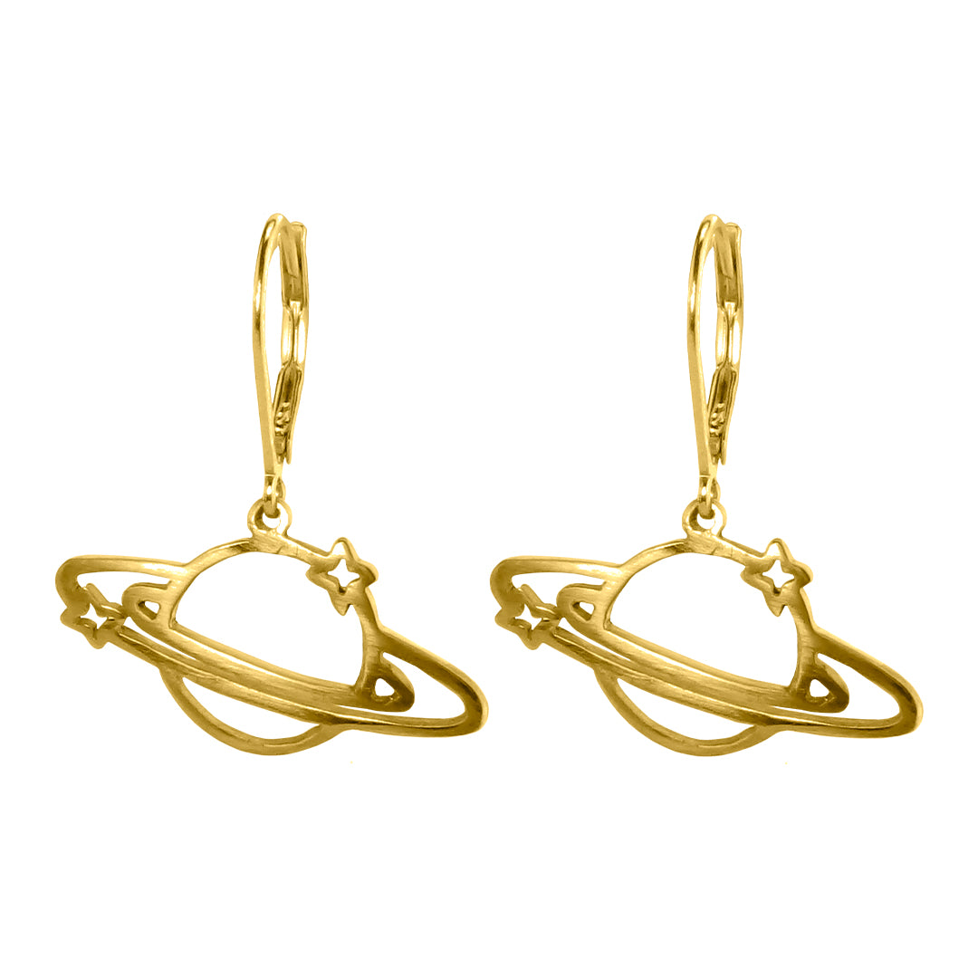 Saturn Planet 24k GP .950 Silver 1.1" Earrings