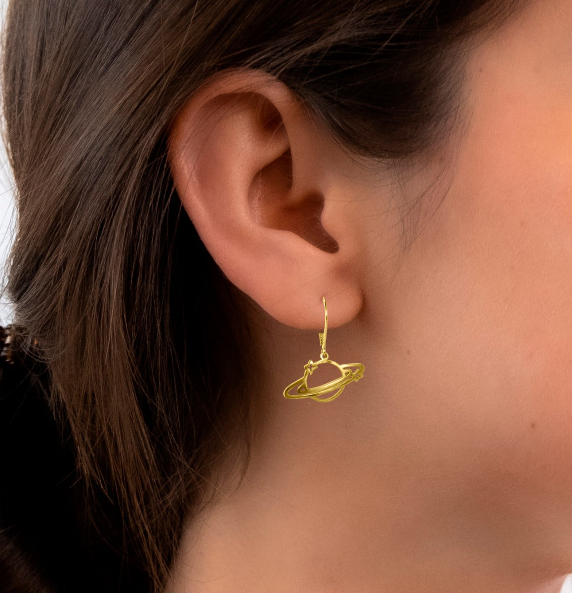 Saturn Planet 24k GP .950 Silver 1.1" Earrings
