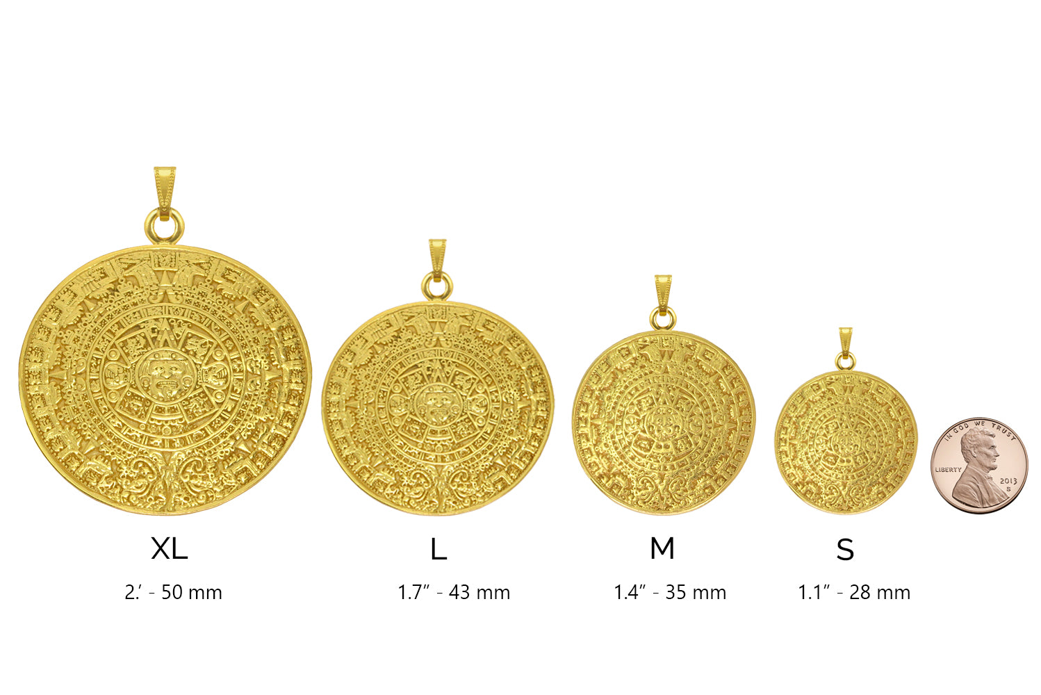 Aztec Solar Calendar 24k GP Pendant Necklace Multiple Sizes