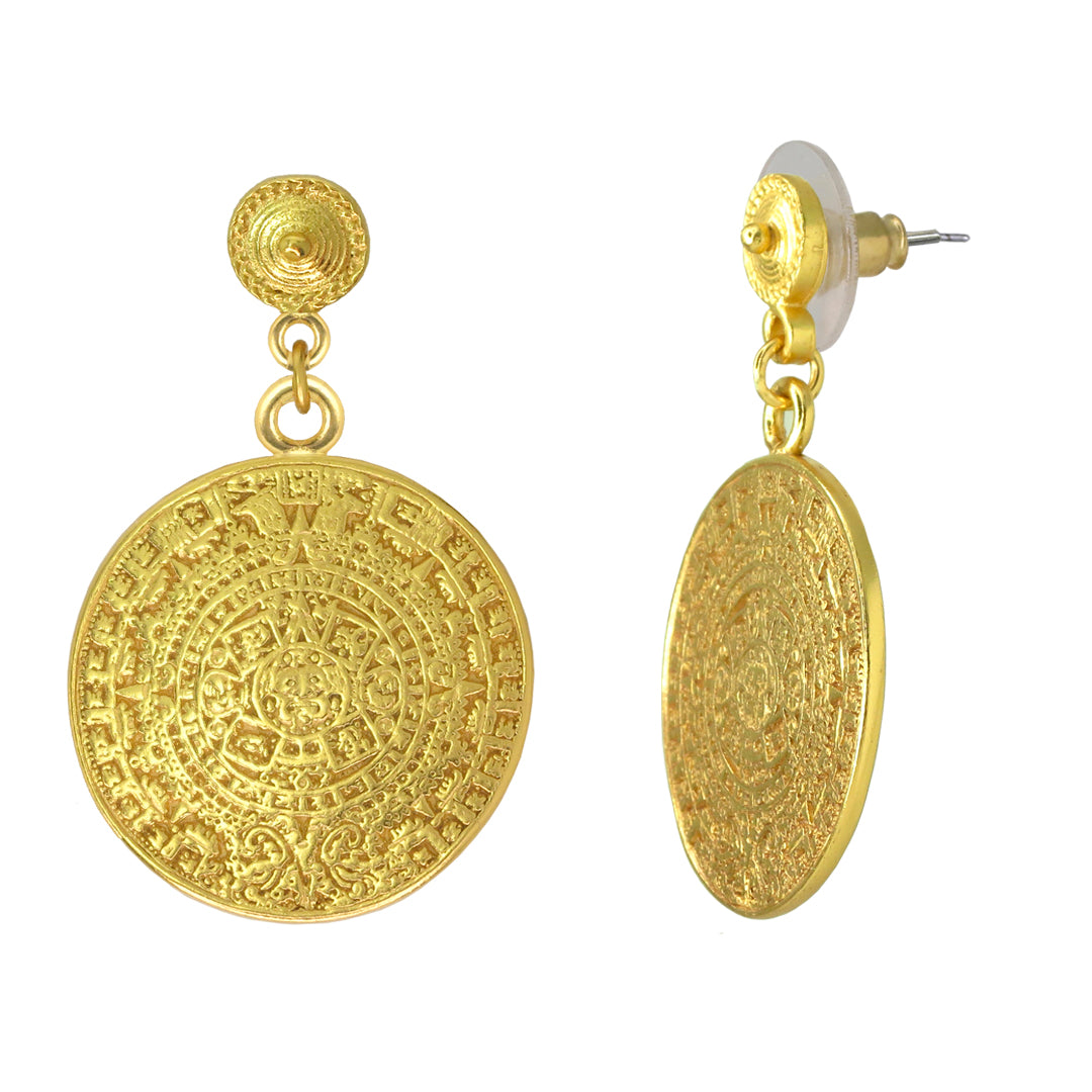 Aztec Calendar 1.6" Dangle Earrings