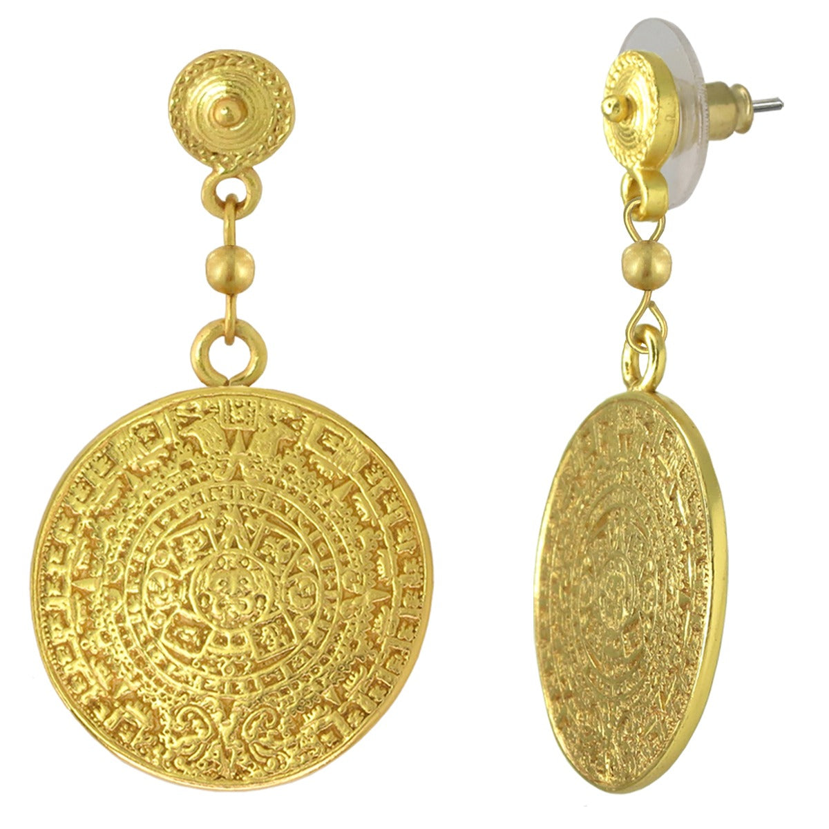 Aztec Calendar 1.9" Dangle Earrings