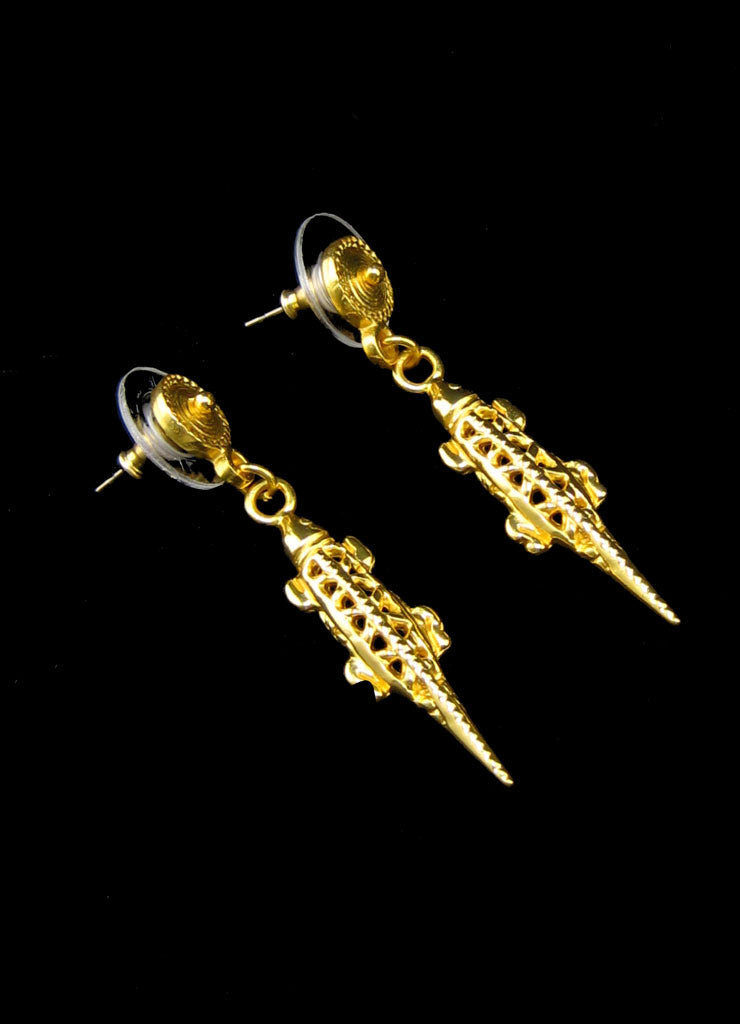 Pre-Columbian Quimbaya Carved Lizard Dangle (S) Earrings