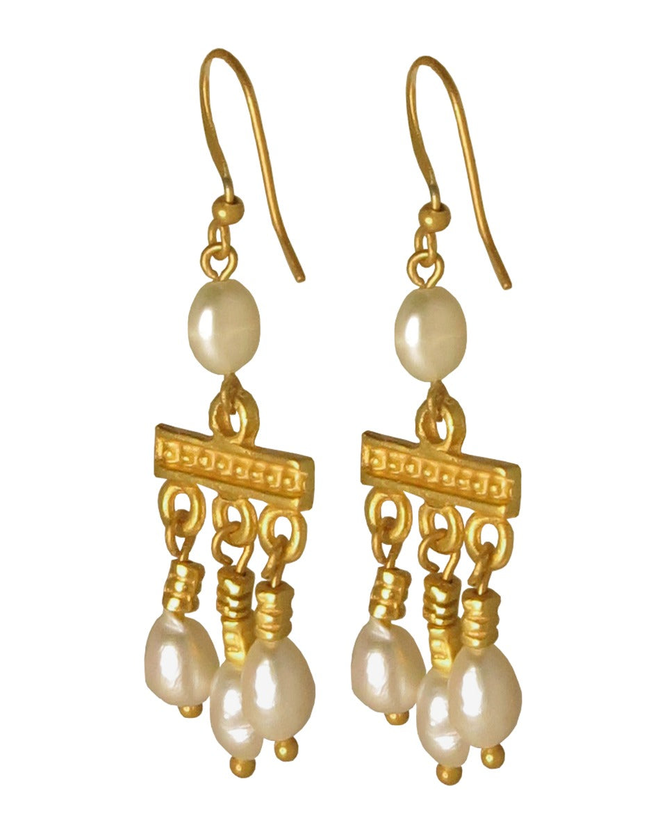 Ancient Roman Crotalia Freshwater Pearl Dangle Earrings