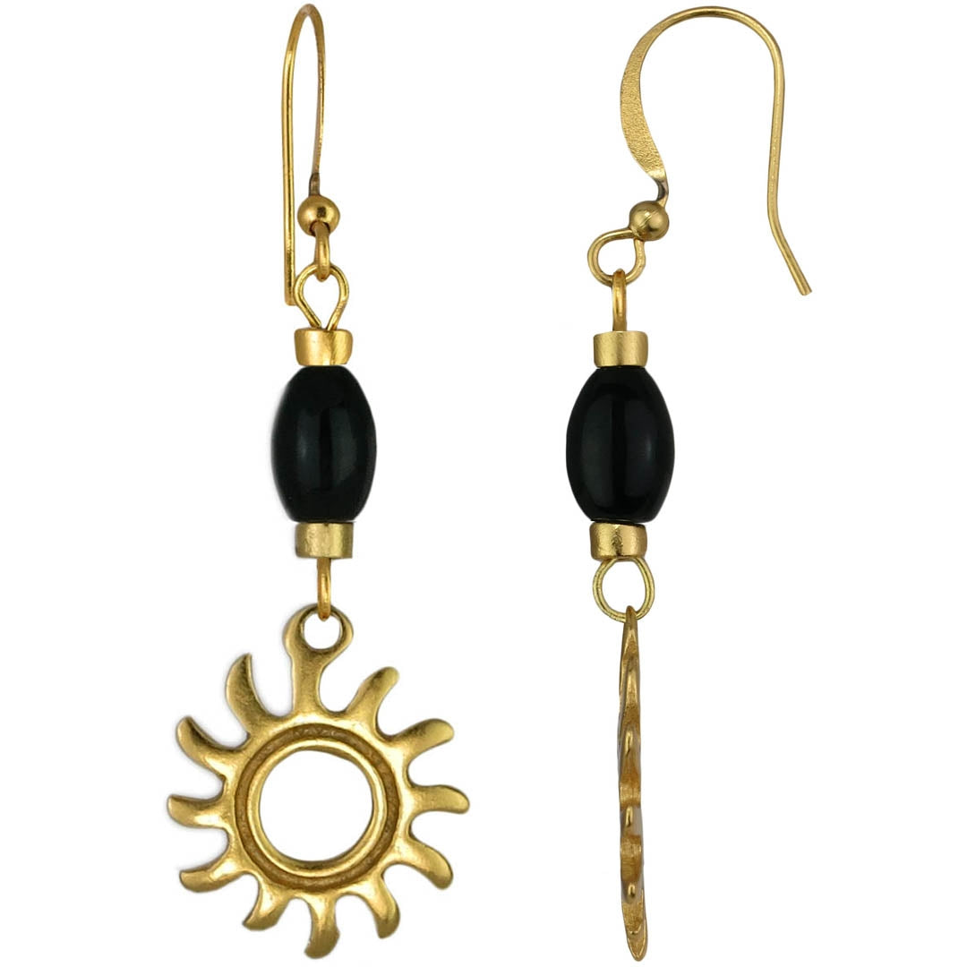 Sun and Dyed Onyx 2" Dangle Earrings