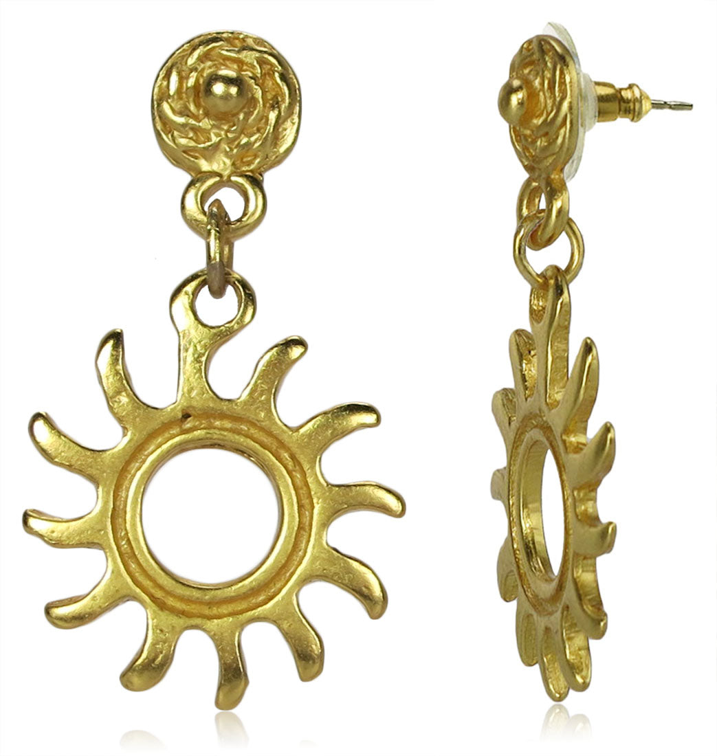 Pre-Columbian Tairona Sun Dangle Post-Back Earrings by ACROSS THE PUDDLE