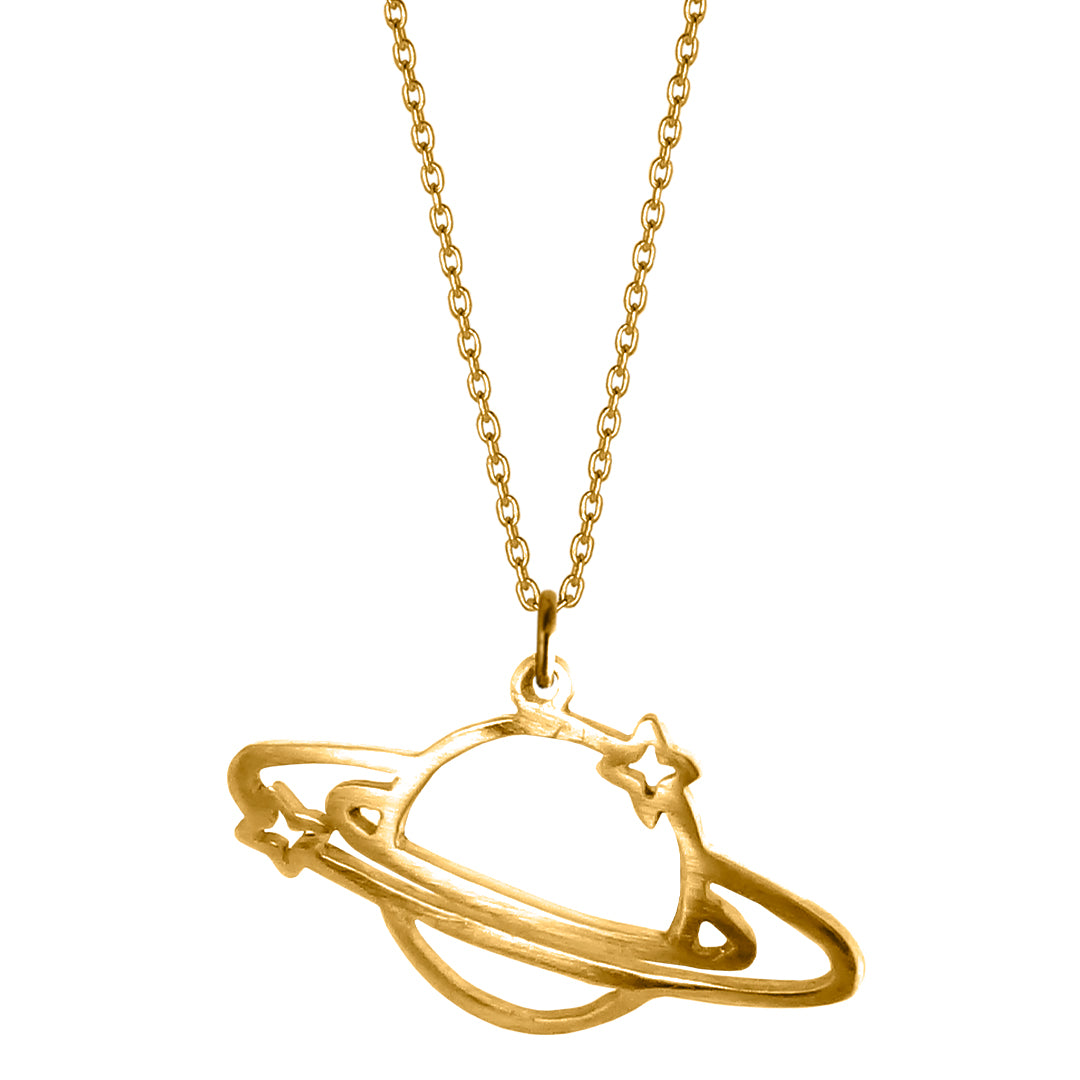 Saturn 24k GP .950 Silver .9&quot; Pendant Necklace