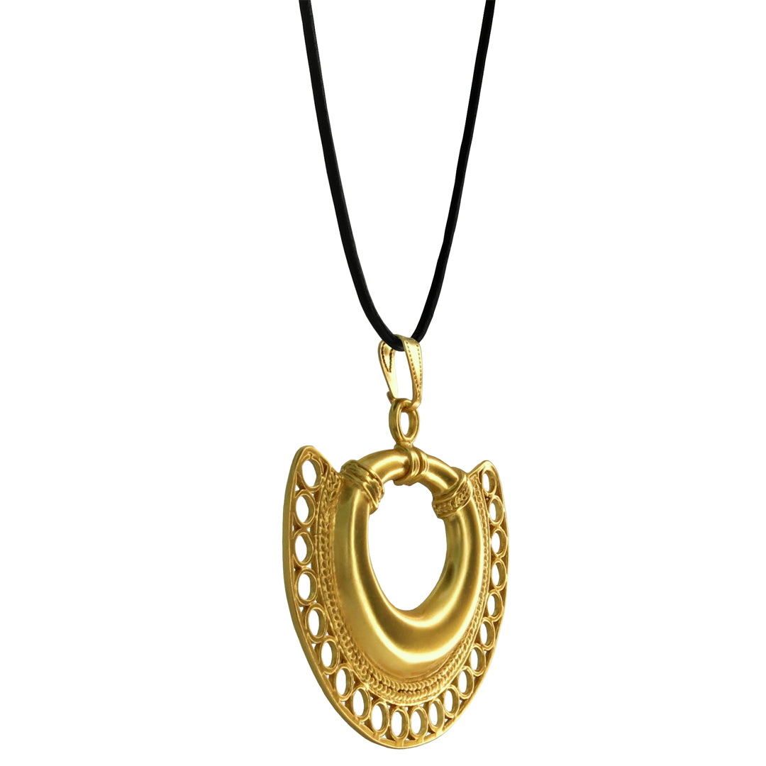 Tairona Crescent 24k GP 1.5" Pendant Necklace