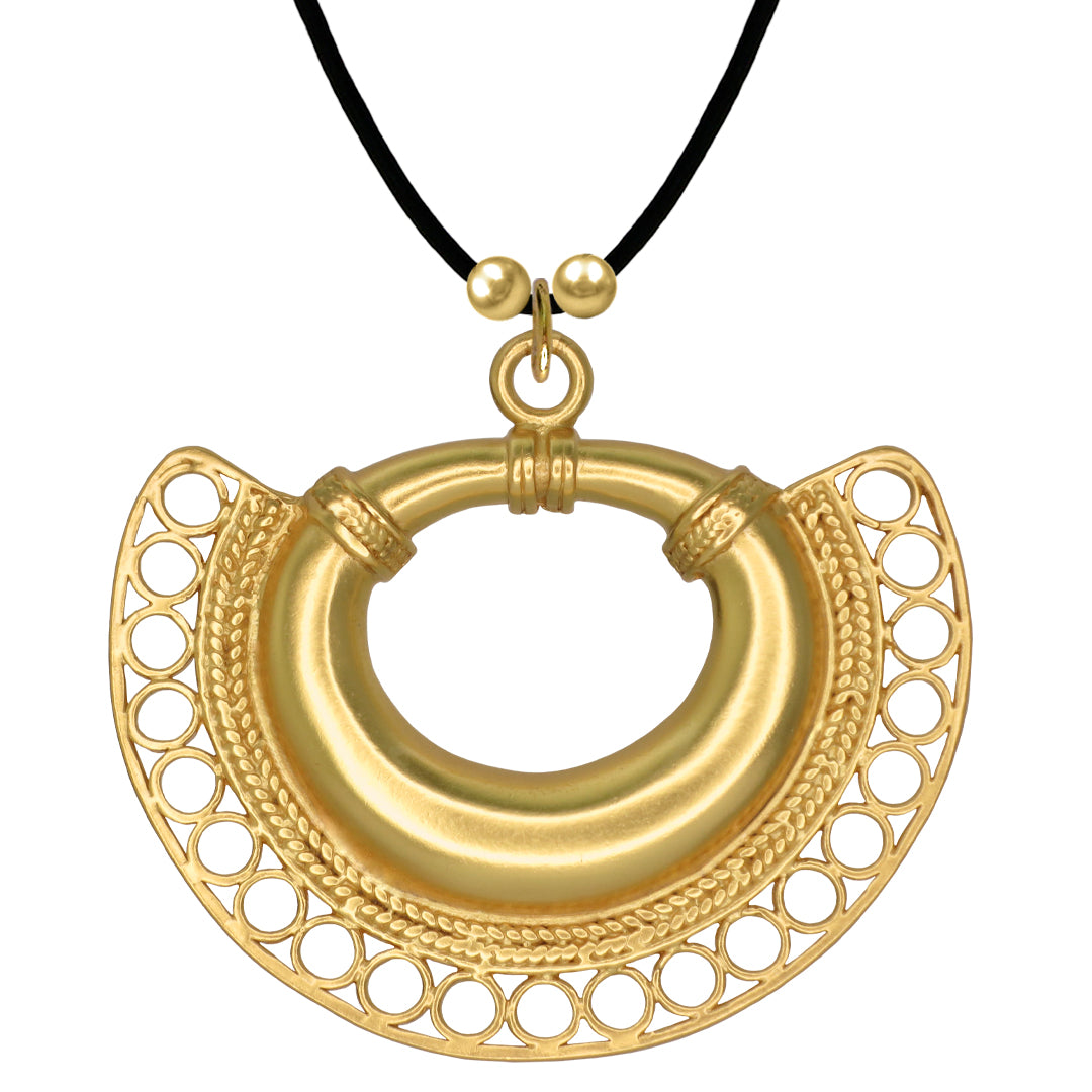 Tairona Crescent 24k GP 1.5" Pendant Necklace