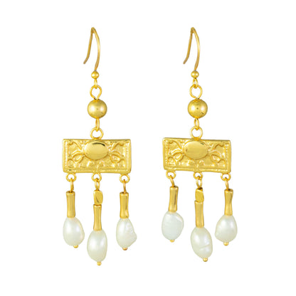 Roman Crotalia Pearl 2.5" Dangle Earrings