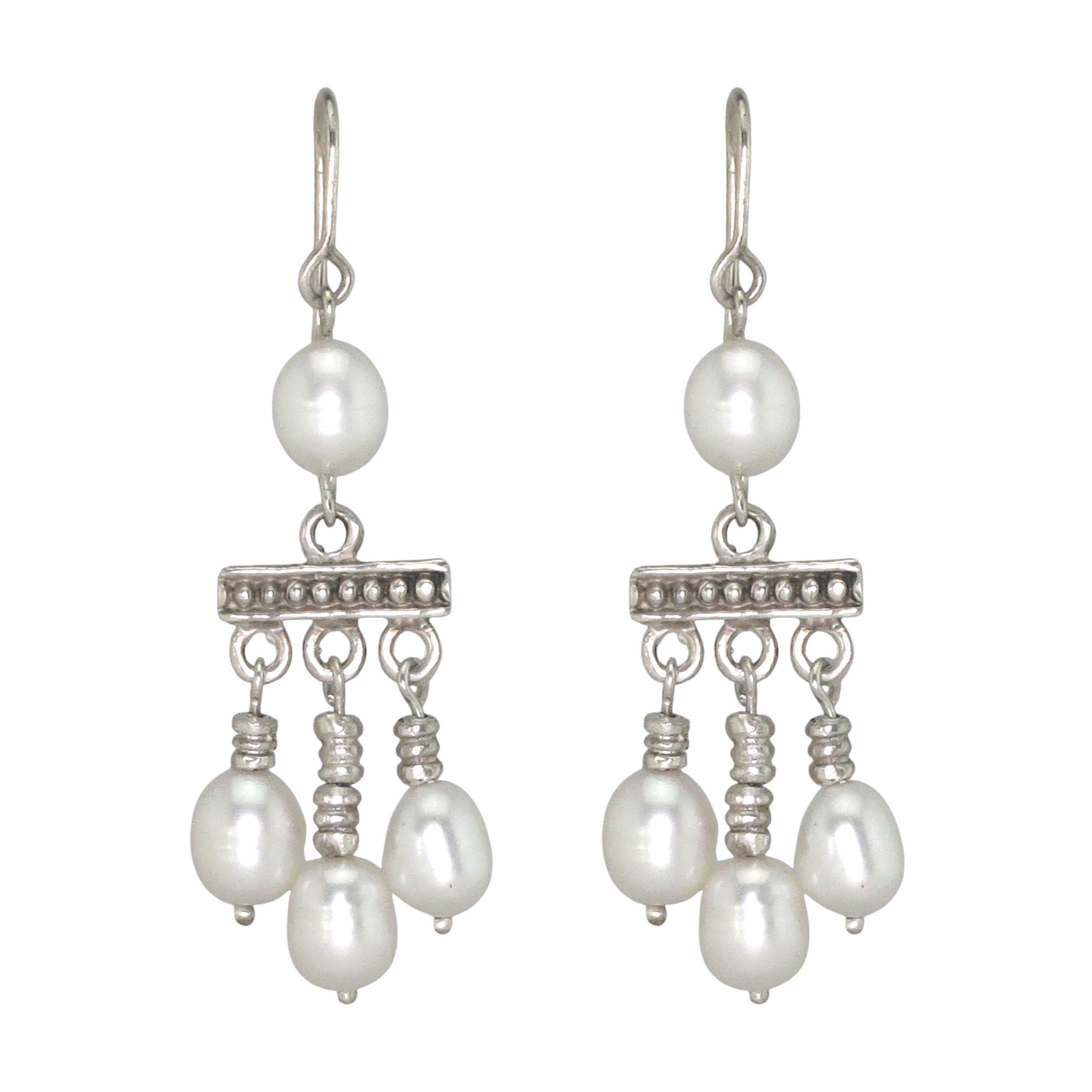 .950 Silver Roman Crotalia Pearl 2.1" Dangle Earrings